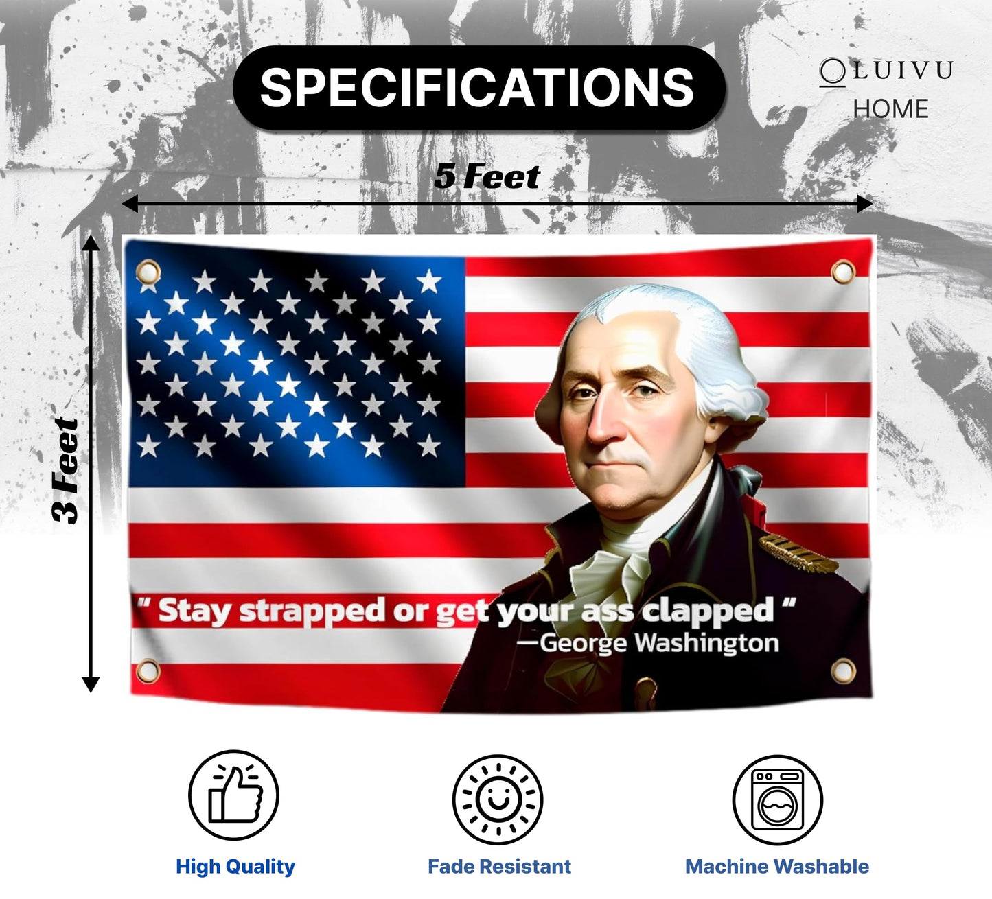3x5 Feet Washington Stay Strapped or Get Clapped Polyester Flag with 4 Brass Grommets - Cool Funny Single Sided Flags For Room Guys Quote Meme Flags Banner - Wall Flag Pop Art Home Decoration