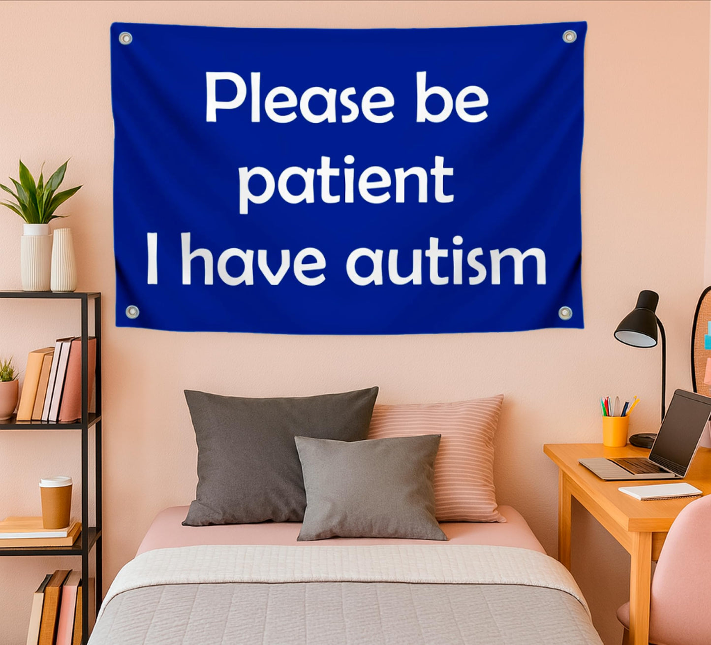 3x5 Feet Please Be Patient I Have Autism Flag with 4 Brass Grommets - Motivational Fitness Inspirational Flags for Room Guys - Cool Flag for Home Gym Wall Decor Outdoor or Indoor Banner