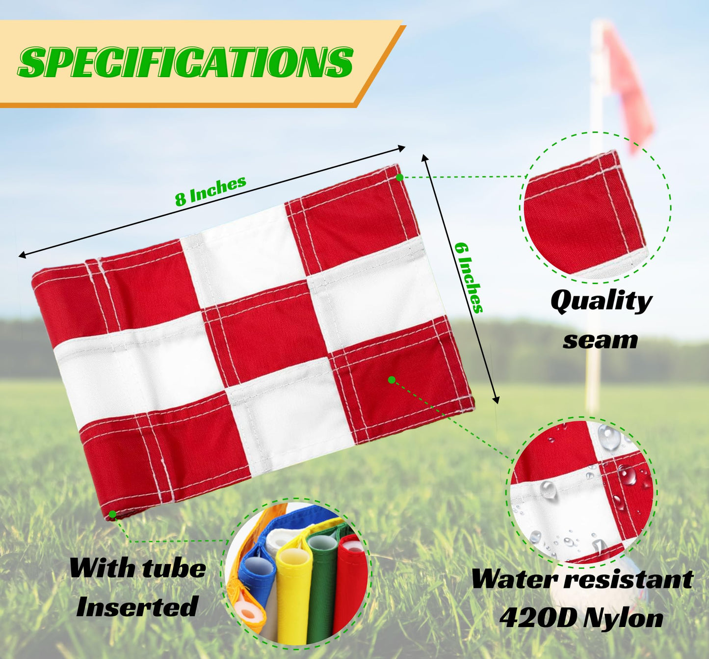 Set of 4 Double Sided 8x6 Inches Checkered Golf Polyester Flag - Mini Practice Putting Green Flags for Yard in 420D Nylon - Small Banner Checkered