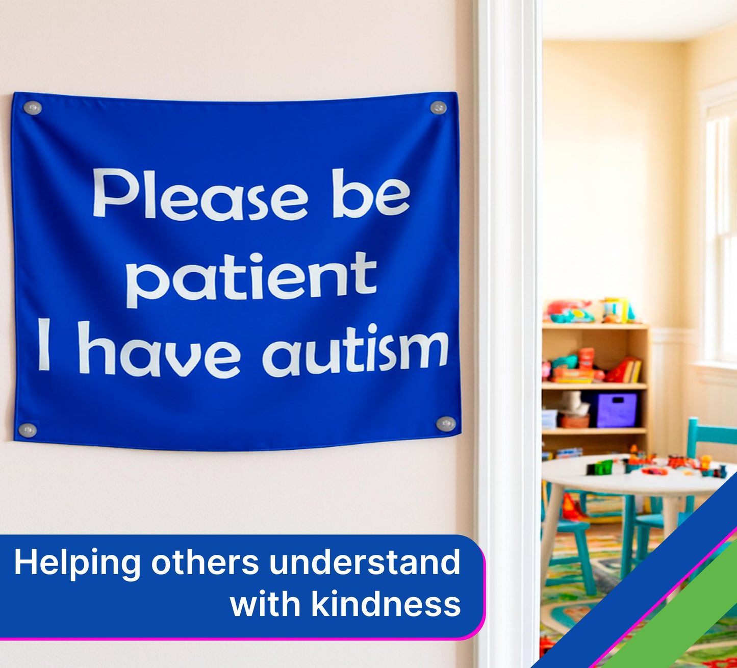 3x5 Feet Please Be Patient I Have Autism Flag with 4 Brass Grommets - Motivational Fitness Inspirational Flags for Room Guys - Cool Flag for Home Gym Wall Decor Outdoor or Indoor Banner