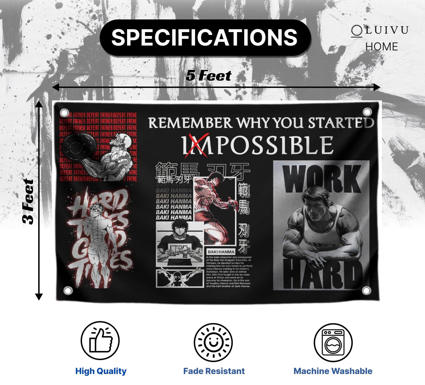 3x5 Feet Motivational Gym Polyester Flag "Remember Why You Started" with Four Brass Grommets - Schwarzenegger Banner for Gym - Work Hard Wall Decoration - Inspirational Quotes Sayings for Living Room