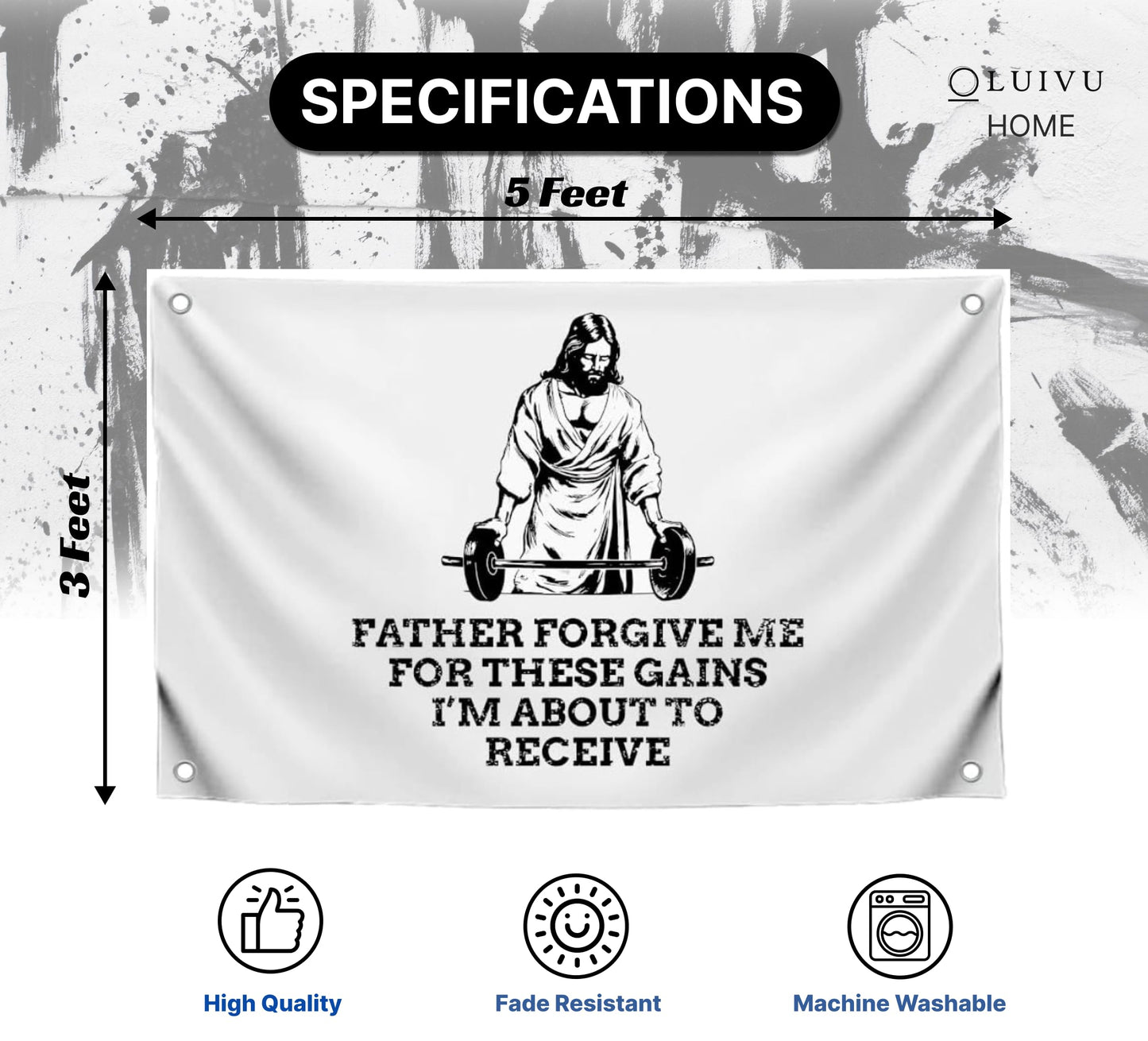 3x5 Ft Jesus Quote Polyester Flag "Father Forgive Me For These Gains I’m About To Receive" with 4 Grommets - Motivational Christian Wall Single Sided Banner - Cool Jesus Flags for Decor Boys Room