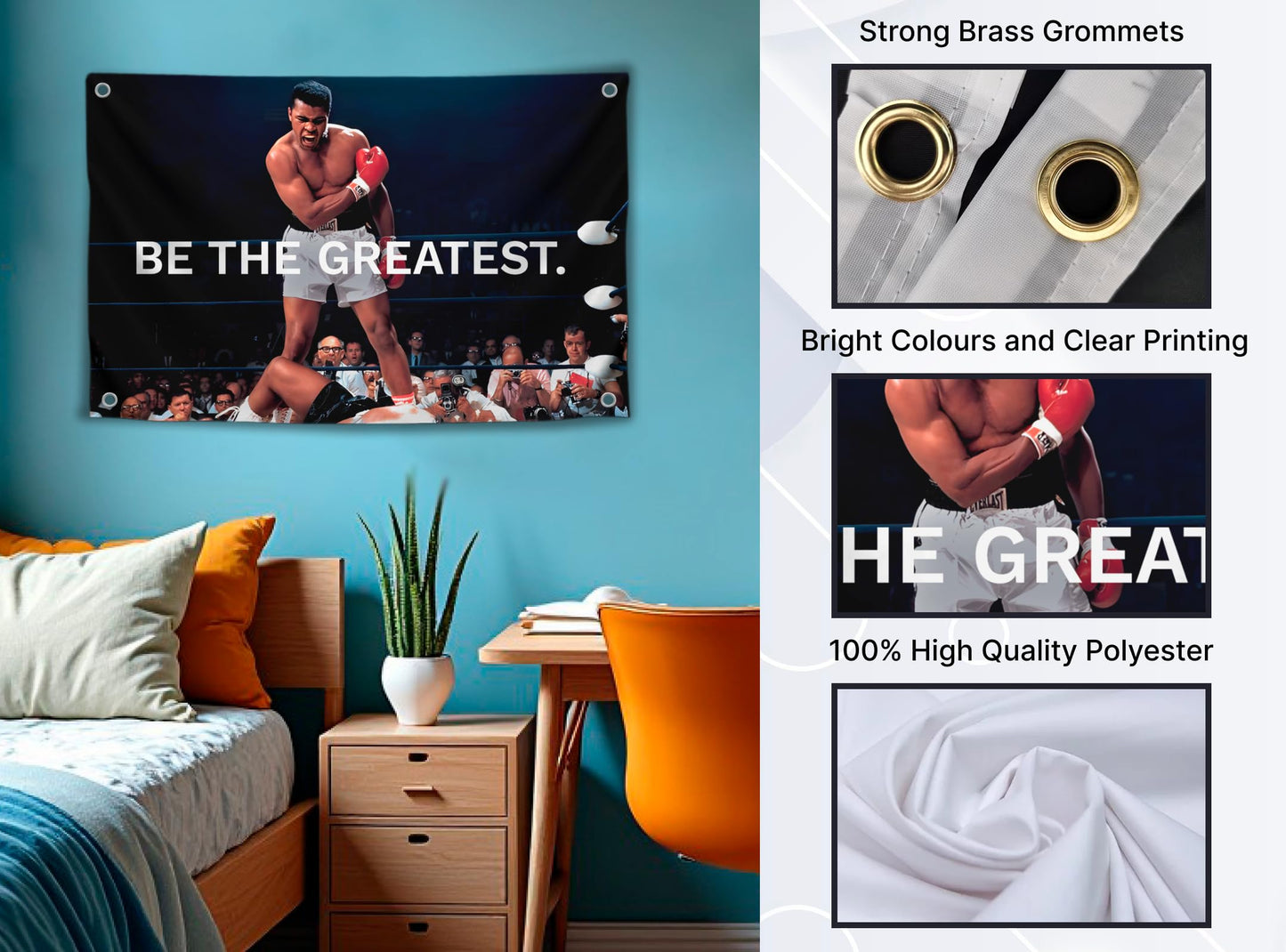 Set of 4 Motivational Quote Polyester Flags 3x5 Feet with Four Brass Grommets - Quoted Tweet Flag Feet Winning Is The Only Option - Ronnie Lightweight Flag - Be the Greatest Flags Kobe Basketball