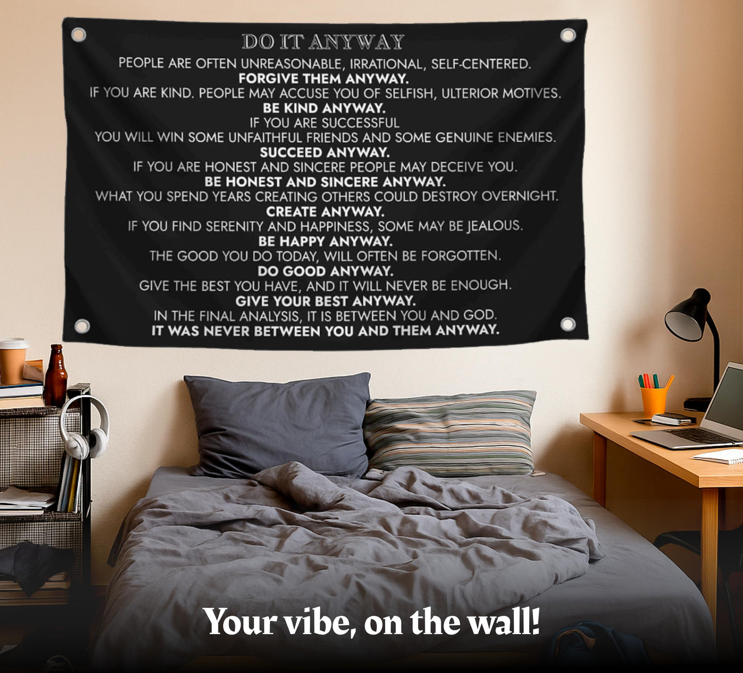 3x5 Ft Inspirational Quote Polyester Flag Do It Anyway with Four Brass Grommets - Black Office Wall Decor - Motivational Do It Banner for Home or Gym - Inspirational Quotes Entrepreneur Wall Poster