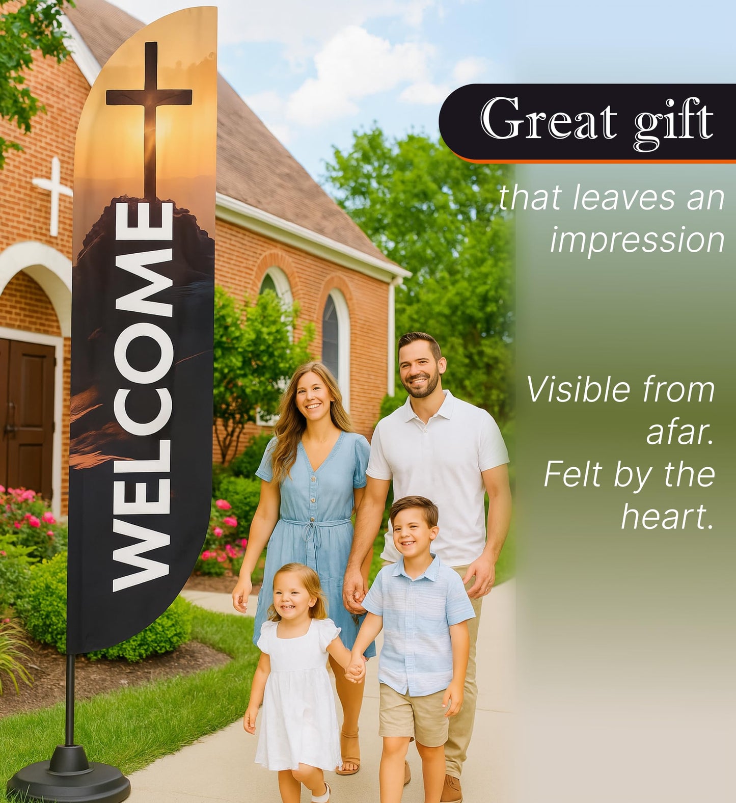 12x2.5 Feet Tall Feather Flags "Welcome" - Single Sided Feathers Banners Church Themed - Tall Advertising Flag for Outdoor Garden - Religious Feather Flags with Polyester - Flagpole is Not Included