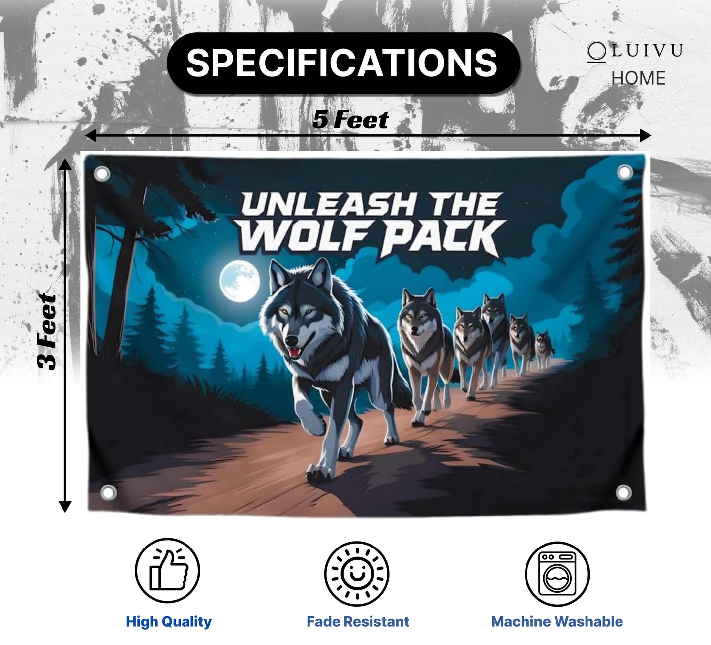3x5 Feet Meme Wolf Pack Flag with Motivation Quote "Unleash the Wolf Pack" with Four Brass Grommets - Single Sided Great Flag for College or House - Polyester Cool Tapestry Flags for Room Guys