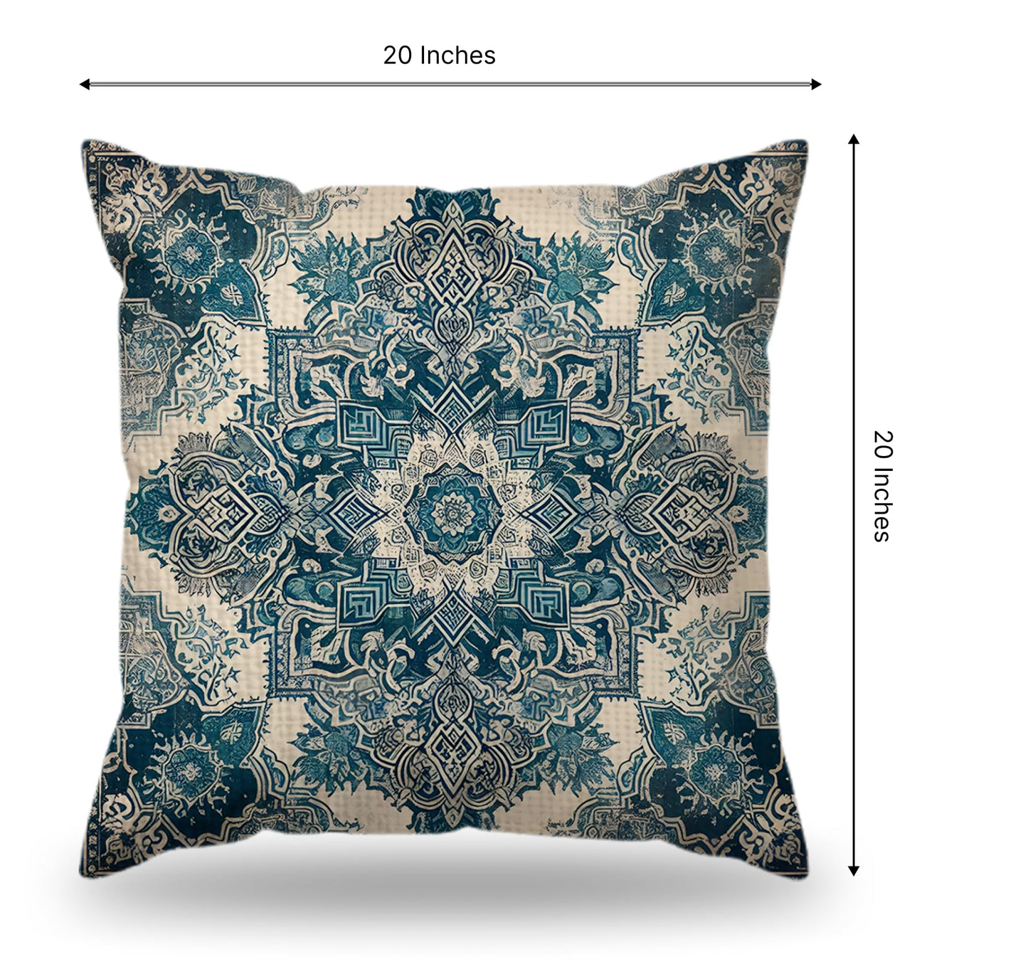 Set of 2 Decorative Throw Pillow Covers 20x20 Inches - Ethnic Design Decorative Throw Pillows in Linen - Blue Carpet Farmhouse Cushion Pillow Covers for Sofa or Couch - Decor Cushion Covers for Home