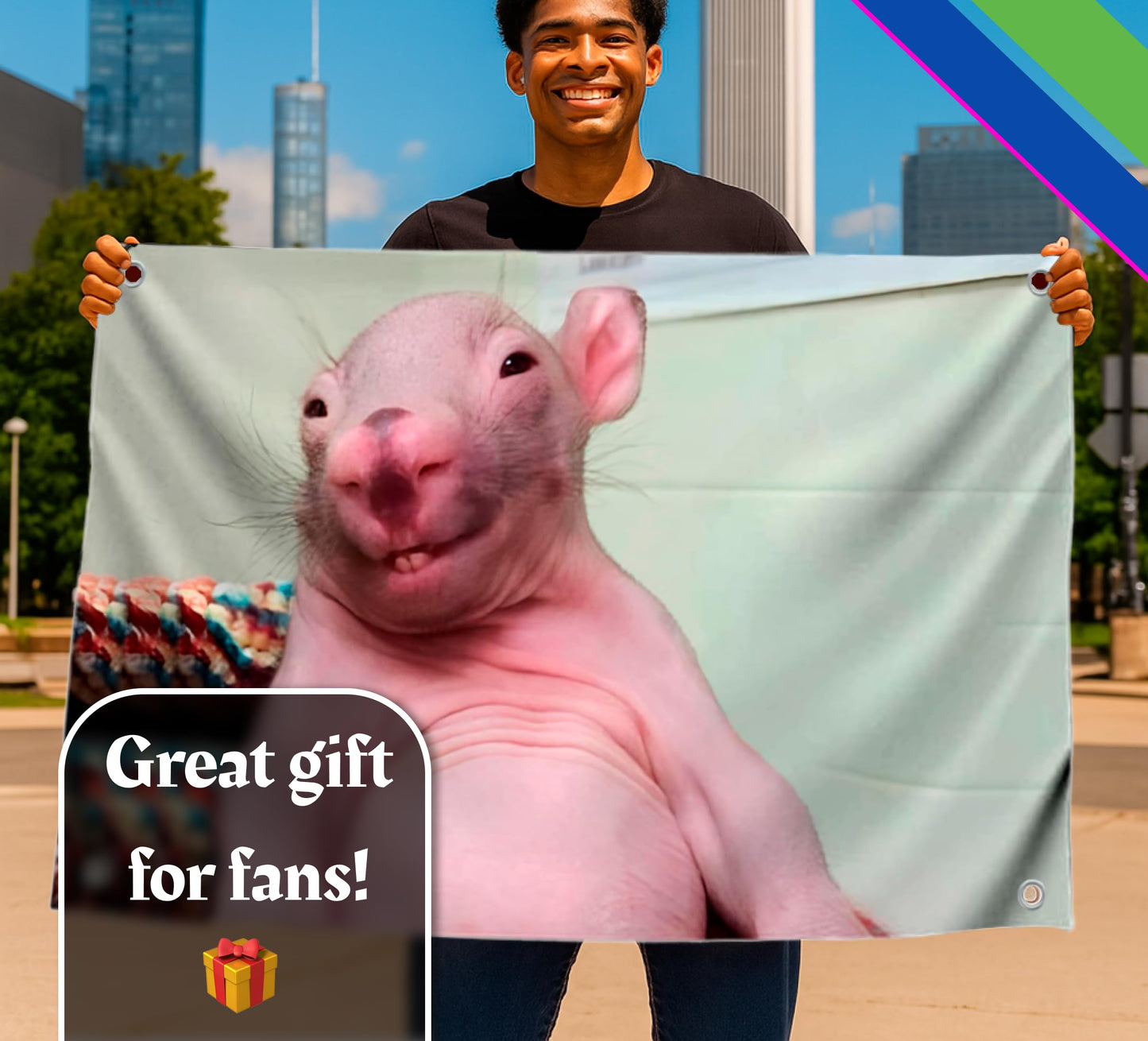 3x5 Feet Bald Rat Meme Single Sided Flag with Four Brass Grommets - Funny Flag for College Party Indoor and Outdoor Decoration - Rats Tapestry for Classroom - Polyester Funny Wall Banner for Badroom
