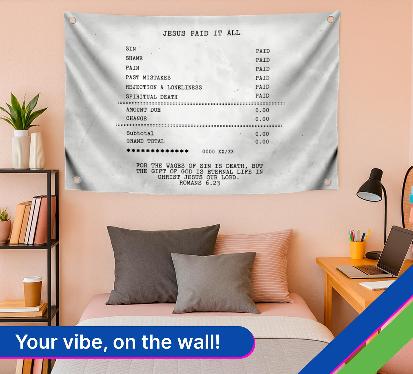 3x5 Ft Polyester Flag Jesus Paid IT All with 4 Grommets - Inspirational Wall Decoration - Motivational Christian Art Print - Christian Jesus Outdoor Single Sided Flag - Cool Flags for Decor Boys Room