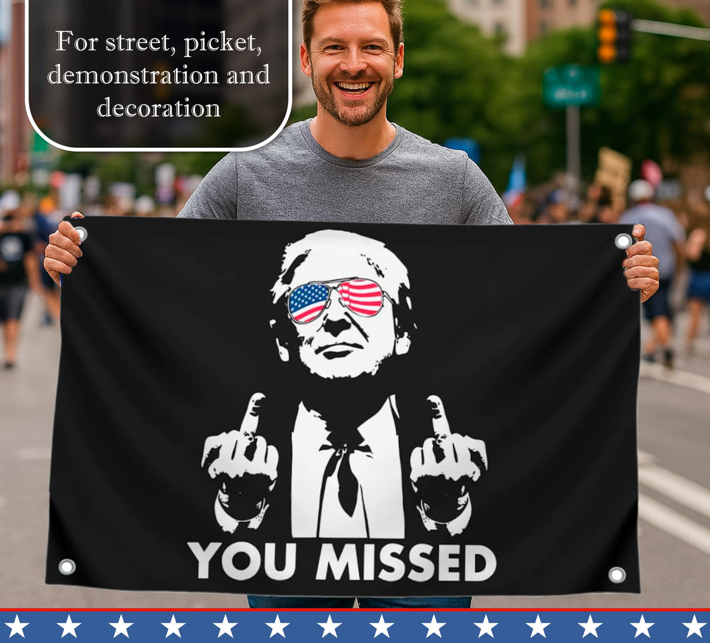 3x5 Feet American Polyester Flag "You Missed" with Four Brass Grommets - Republican Political Rebel Flags Outdoor or Man Cave Banner - Tapestry Donald Wall Decoration for Room - US Americans Banner