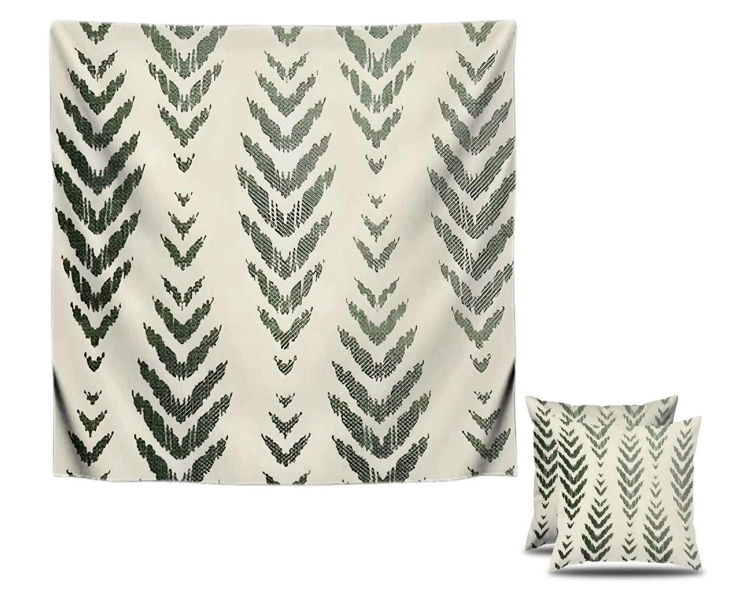 Set of 2 Decorative Throw Pillow Covers 18x18 Inches - Sage Green Boho Pillow Covers - Bohemian Ethnic Geometric Herringbone Print - Decorative Pillowcase Square in Linen for Farmhouse