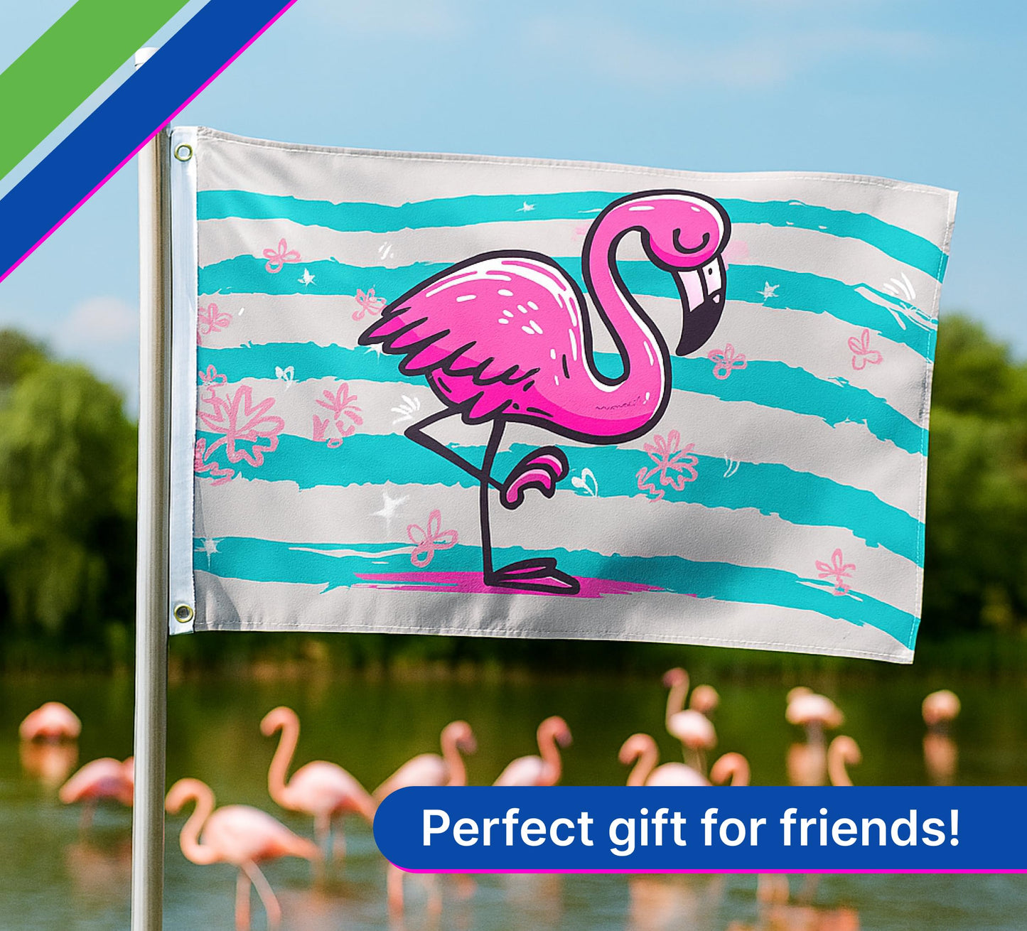 3x5 Feet Pink Flamingo Flag with 2 Brass Grommets - Double Sided Banner Tropical Bird Flower Stripe Flags - Big Flag Outdoor Indoor - Summer Holiday Yard Decoration - Polyester Yard Banner in Flamingo