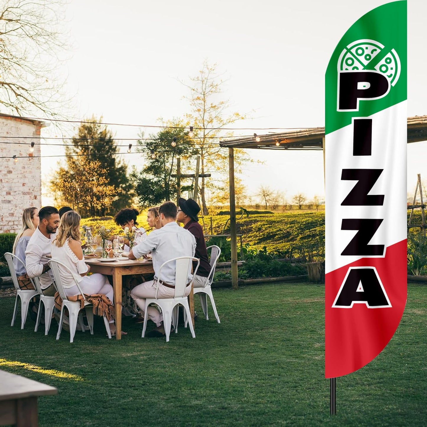 12x2.5 Feet Tall Feather Flags "Pizza" - Single Sided Food Themed Feather Banners - Tall Italy Advertising Flag for Outdoor Garden - Pizza Flags with Polyester - Flagpole is Not Included