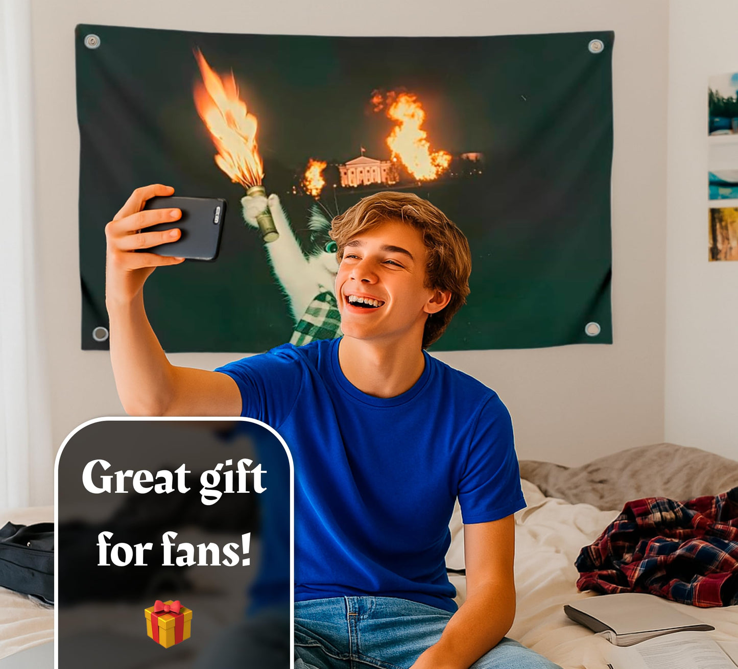 3x5 Feet Cool Flags Banners for Room Guys and Girls with Four Brass Grommets - Single Sided Meme Tapestry Flag with Cat - Polyester Poster for Bedroom Decor Banner for Inside Outside in College Dorm