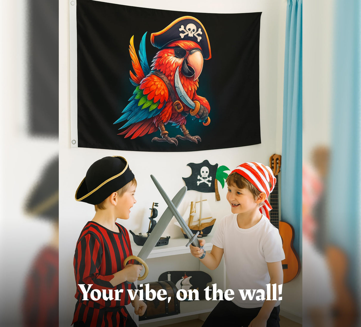 3x5 Ft Pirate Parrot Polyester Flag with 2 Grommets - Garden Yard Porch Patio Banner for Decor - Pirate Parrot Single Sided Flag or Black Boat Flags or Banners Man Cave Parrot - Outside Pirate Banner