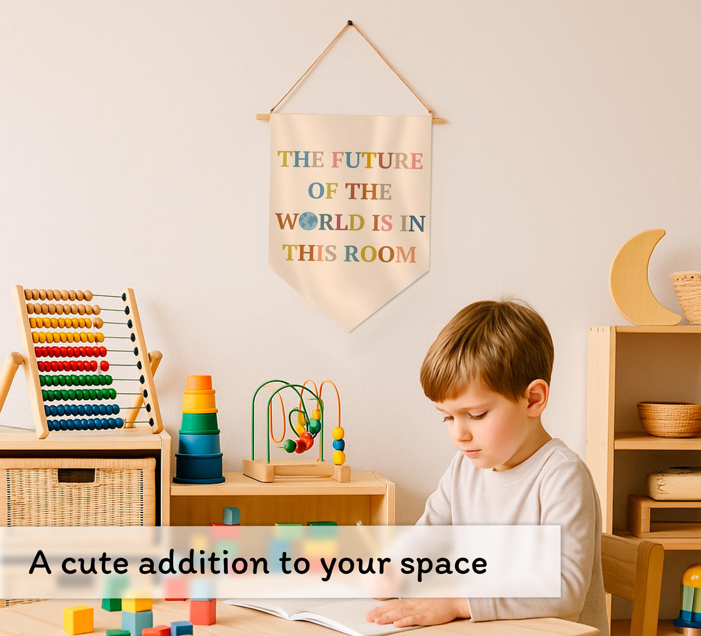 15.4"L x 11.1"W Hanging Pennants with The Future Of The World Is In This Room - Inclusive Classroom Welcome Teacher Decor - Pennant Flag Wall Art Banner for Indoor or Outdoor - Pennant Wall Art Banner