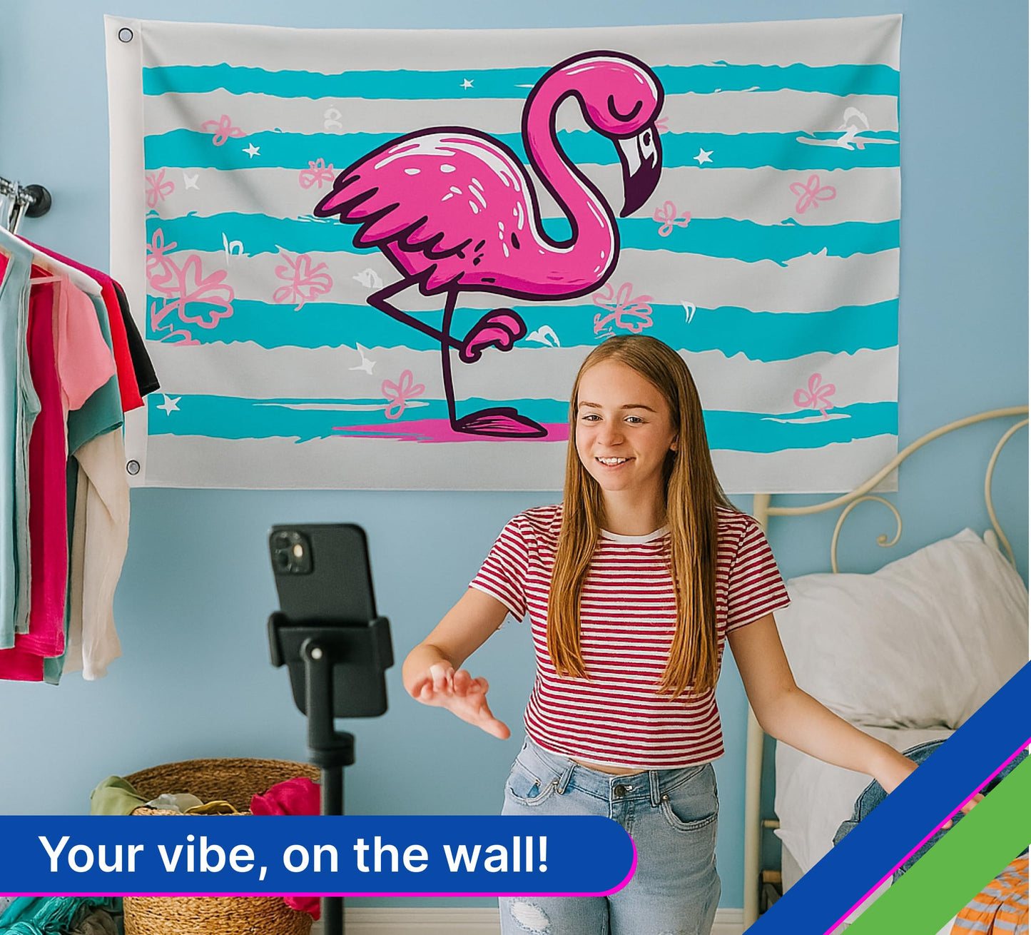 3x5 Feet Pink Flamingo Flag with 2 Brass Grommets - Double Sided Banner Tropical Bird Flower Stripe Flags - Big Flag Outdoor Indoor - Summer Holiday Yard Decoration - Polyester Yard Banner in Flamingo