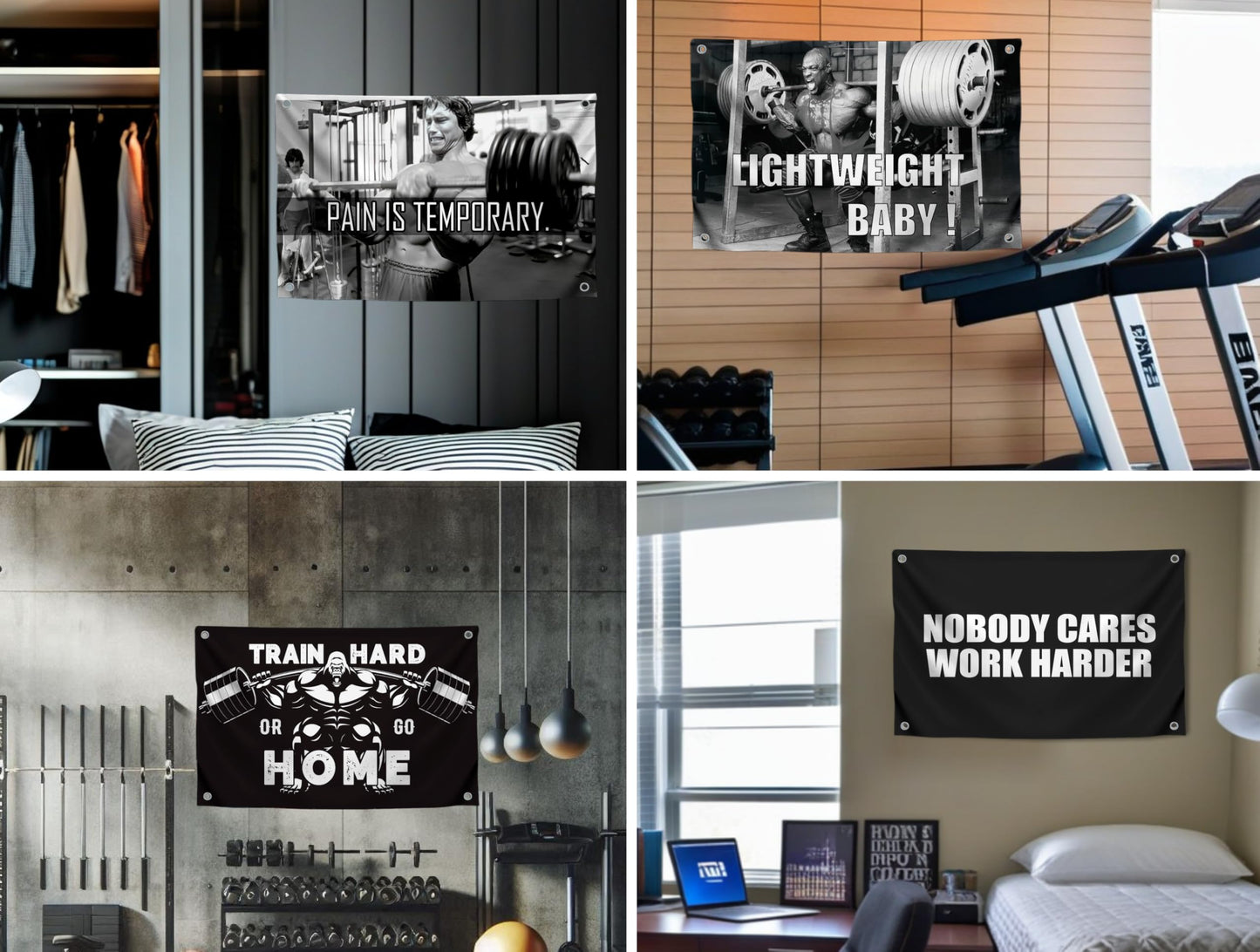 Set of 4 Motivation Gym 3x5 Polyester Flags with Four Brass Grommets - Inspire Your Workout with Single Sided Banner - Home Gym Decor for Room Guys and Man - Stay Motivated with Cool Motivation Art