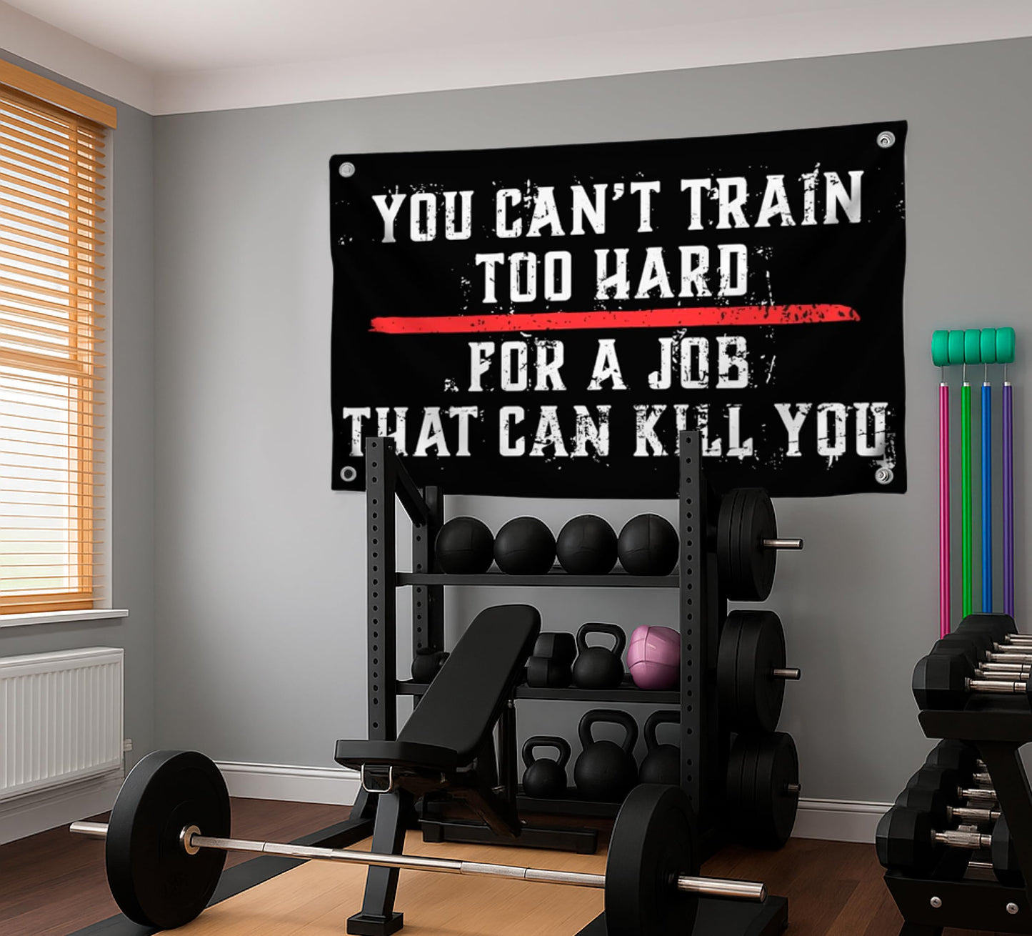3x5 Ft Motivation Quote Polyester Flag with Thin Red Line You Can’t Train Too Hard for Job That Can Kill You with 4 Grommets - Motiv Fire Station Single Sided Flag - Improvement Wall Decor for Gym