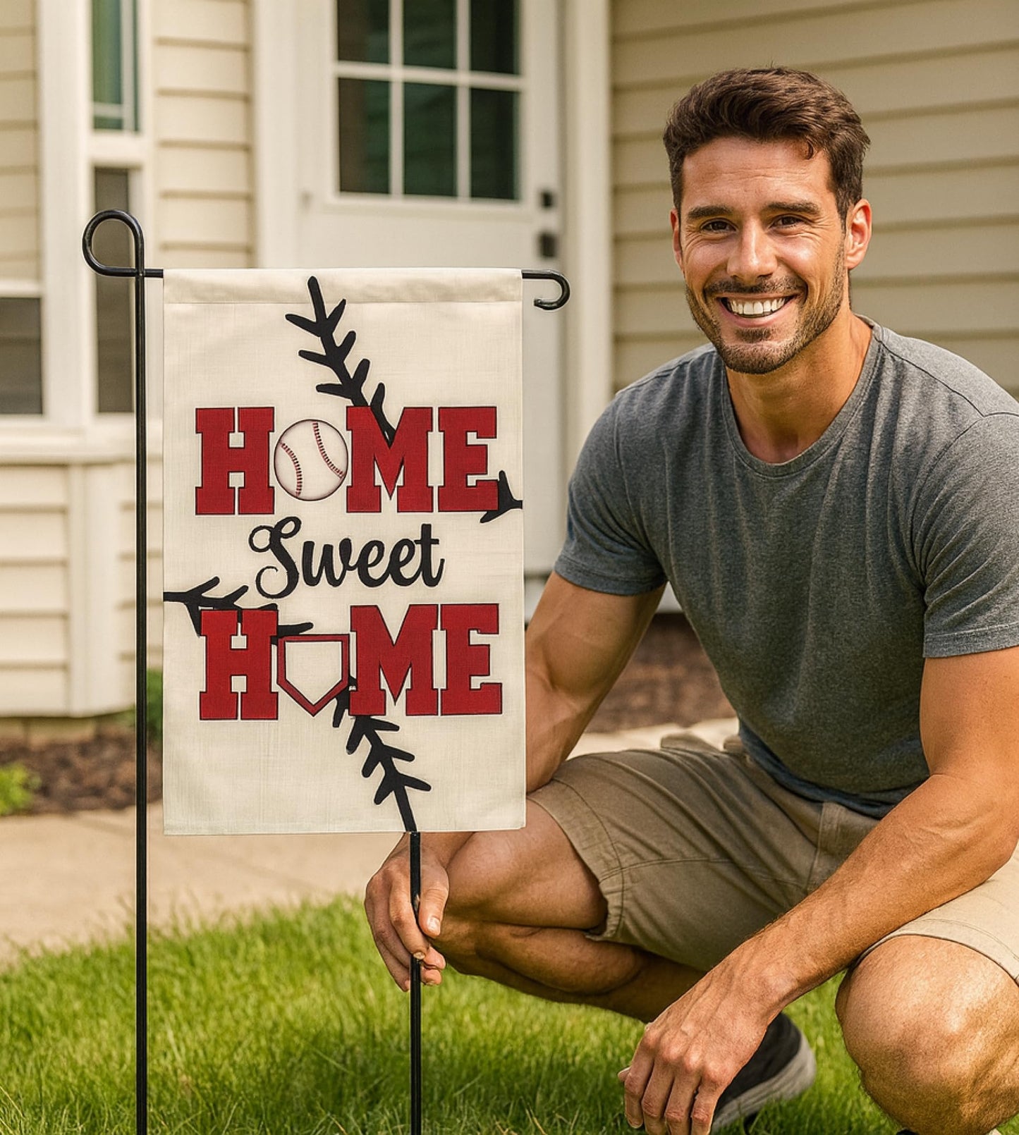 Double Sided Summer and Spring Garden Flag - Baseball Home Sweet Home House Flag - Seasonal Large Outdoor Yard Flags of Burlap - Bat Ball Sport Flag Burlap Yard Outdoor Decorative