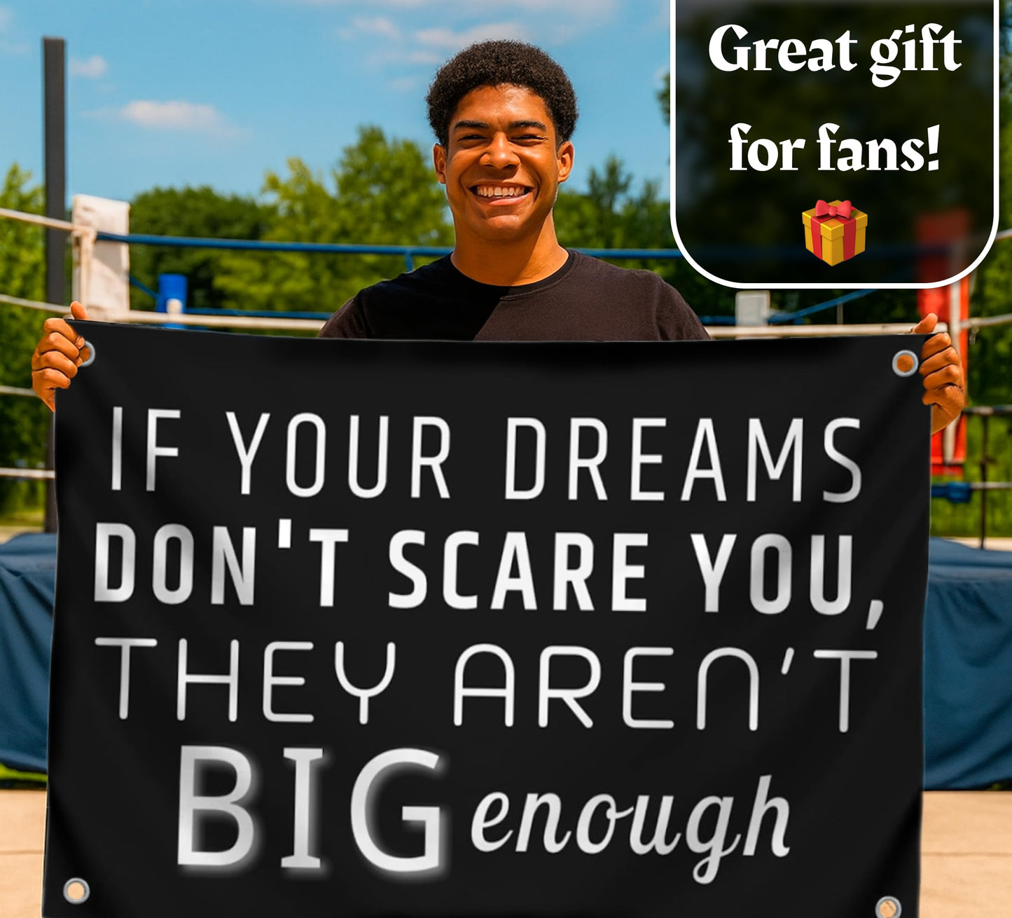 3x5 Ft Single Sided Motivational Quote Black Polyester Flag If Your Dreams Don't Scare You, They Aren't Big Enought with Four Grommets - Inspirational Sports Banner Wall Decor Positive Sayings