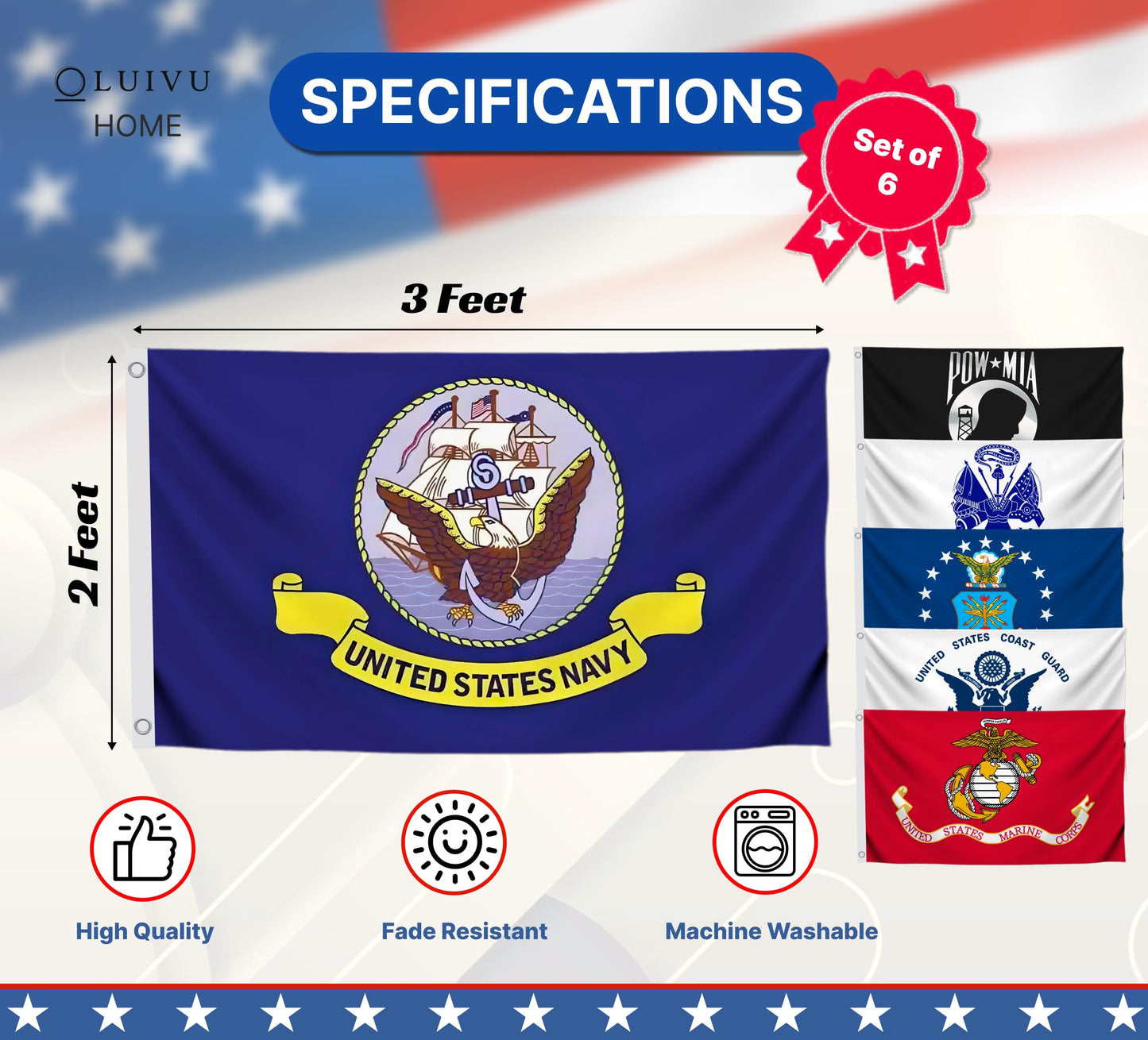 2x3 Feet Single Sided Polyester Military Flags with 2 Grommets Set of Five Branches - Army Flags Set Space Force - Licensed Armed Forces Flag -