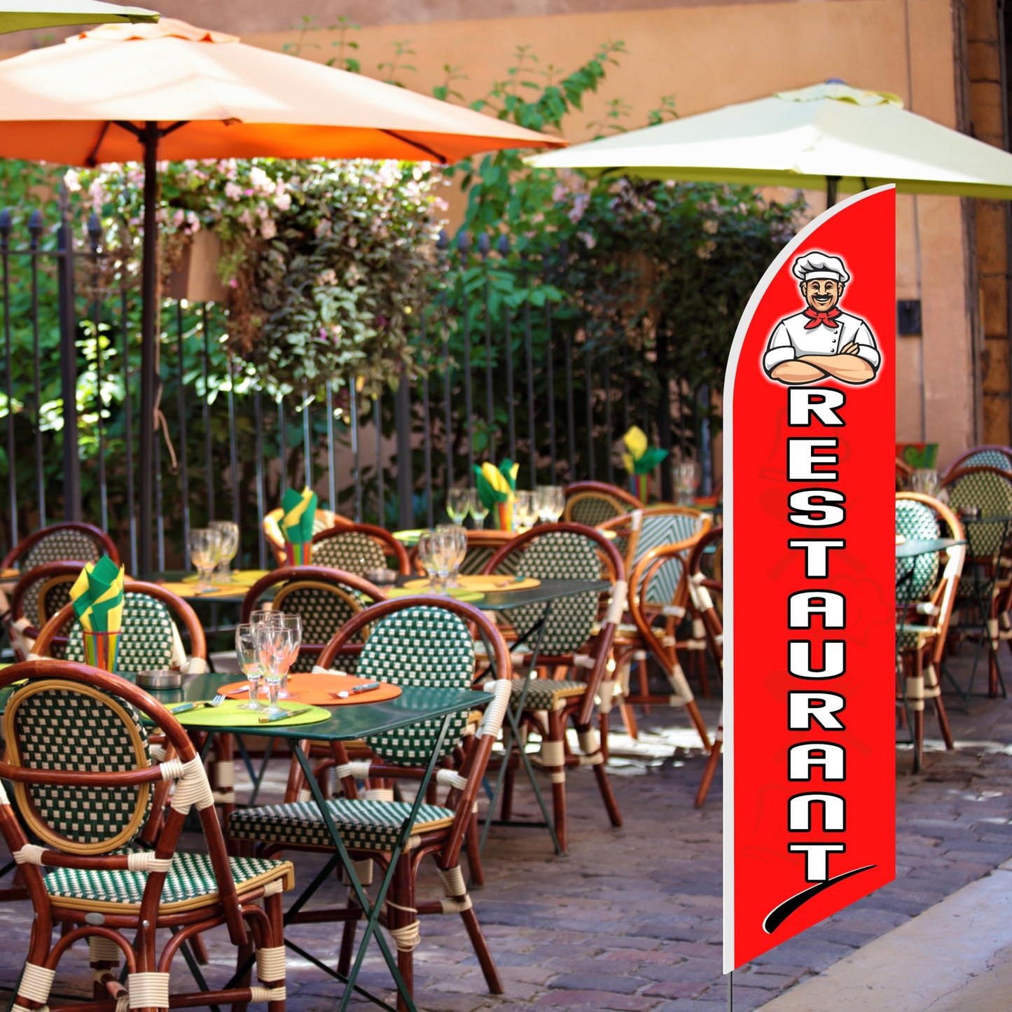 Set of 3 Single Sided 12x2.5 Feet Tall Feather Tapestry "Breakfast and Lunch" - Breakfast Flags for Businesses or Lunch Special Flags and Restaurant Themed Flag - Flagpole is Not Included