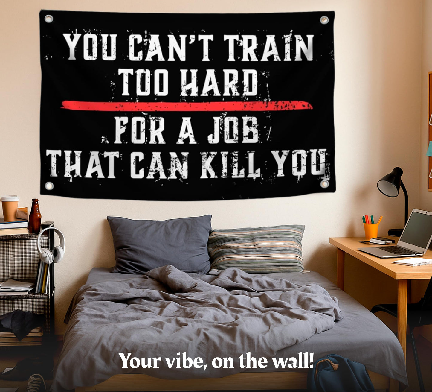 3x5 Ft Motivation Quote Polyester Flag with Thin Red Line You Can’t Train Too Hard for Job That Can Kill You with 4 Grommets - Motiv Fire Station Single Sided Flag - Improvement Wall Decor for Gym