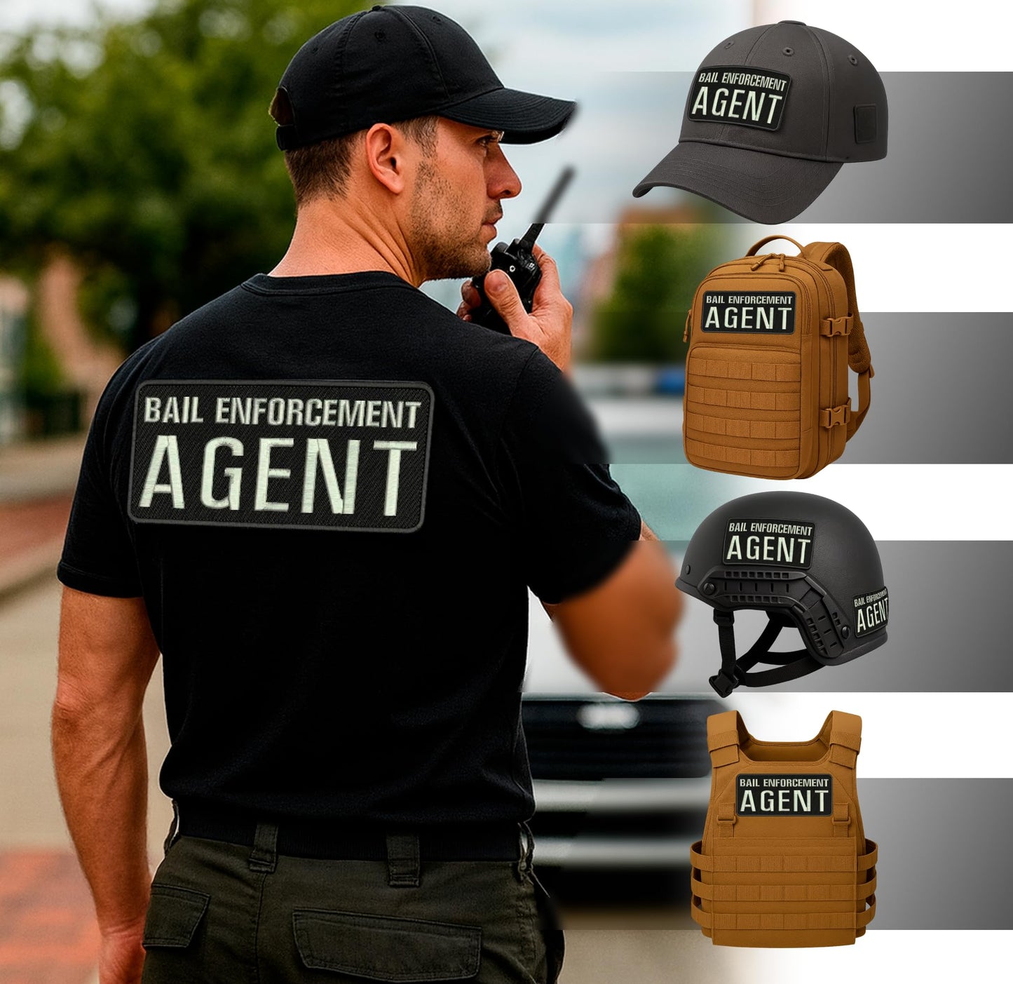 Set of 2 Bail Patches for Enforcement Agent 4x10 and 2x5 Inches - Black and Silver Patch with Hook On Back - Quality Embroidery Patches for Jacket Hat Backpack - Tactical Accessory for Uniforms