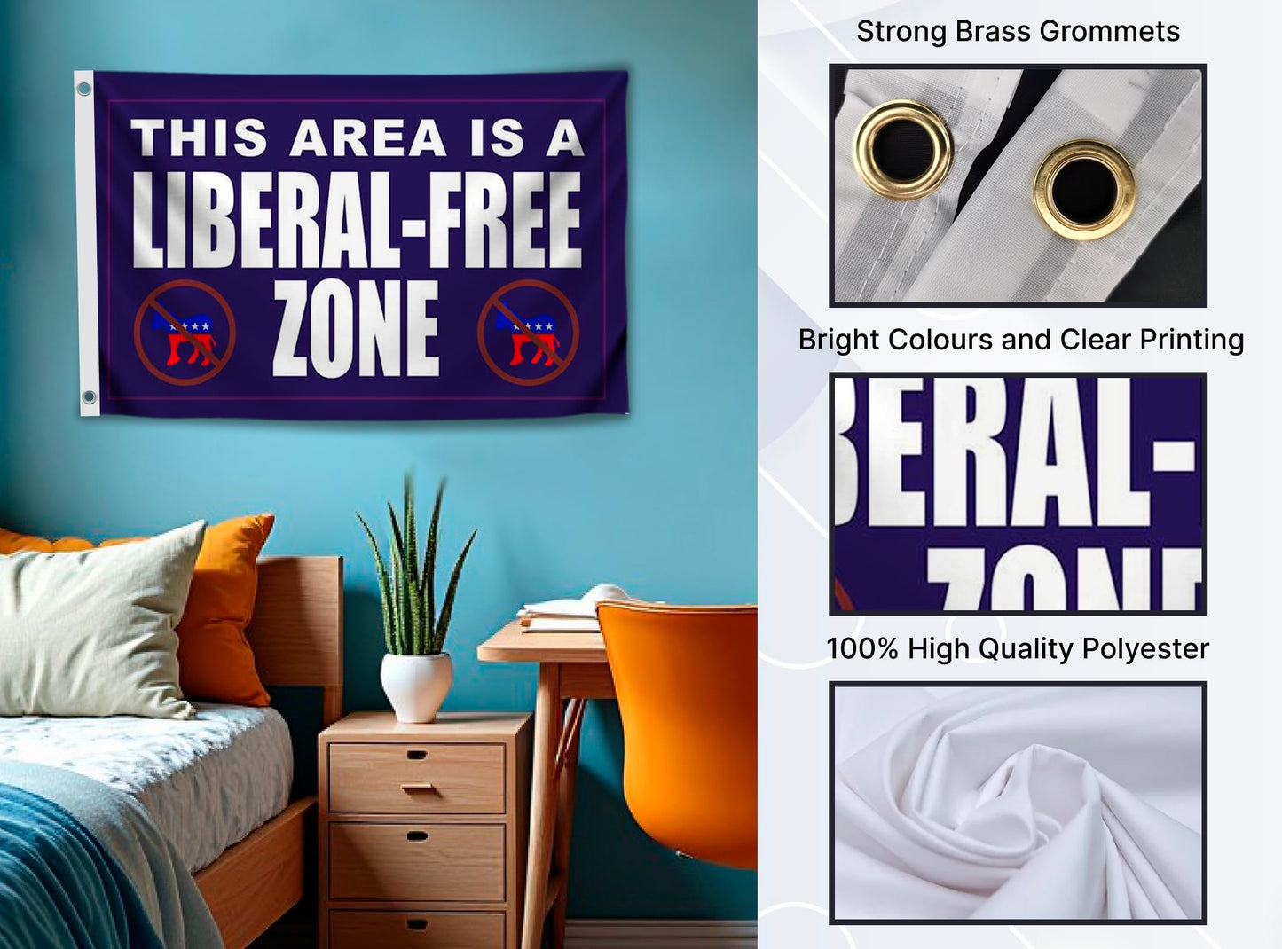Set of 3 Funny Quote 3x5 Feet Flags with 4 Brass Grommets - Republican Political Rebel Polyester Flags - Kim Jong Cool Flag for Decor Boys Room - LGBTQ Funny Single Sided Banner for Indoor and Outdoor