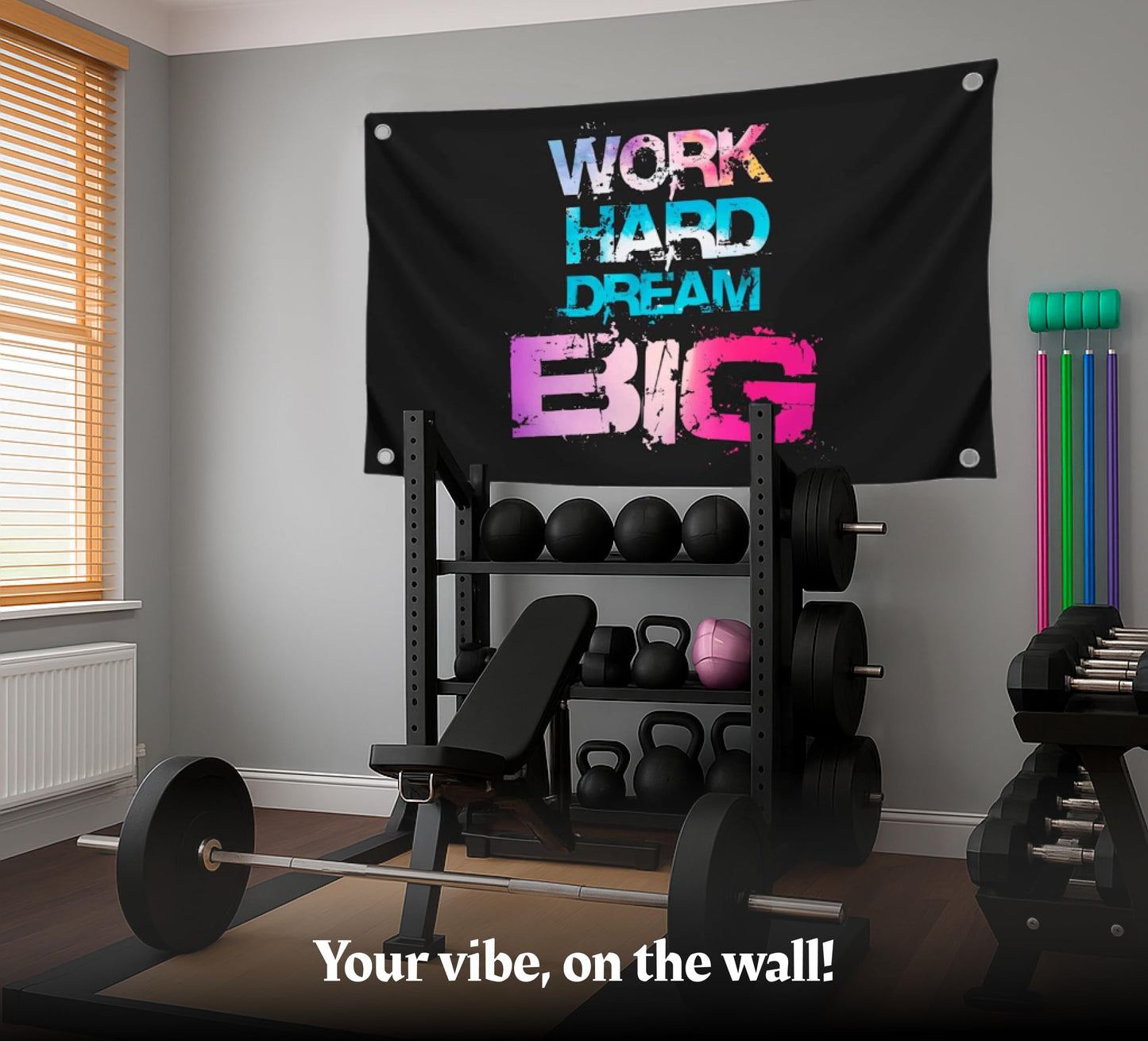 3x5 Feet Black Motivation Quoted Polyester Flag "Work Hard Dream Big" with Four Brass Grommets - Large Motivational Quote Wall Flag for Home Gym Decor - Banner Room Decor Aesthetic for Ofiice