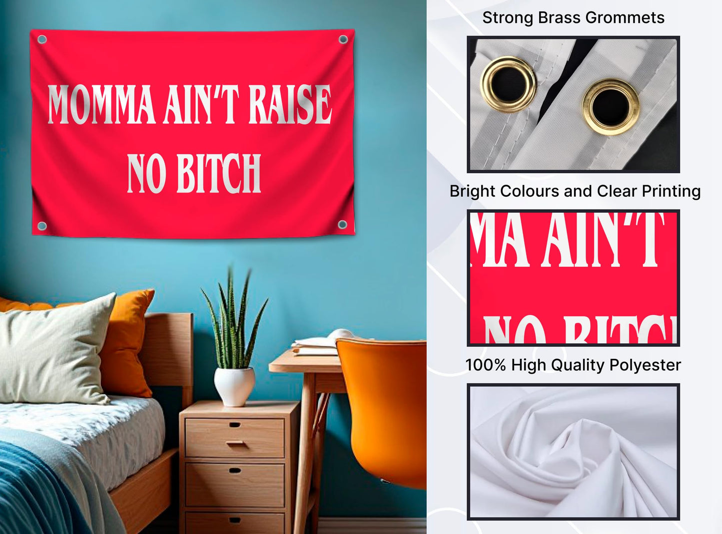 Set of 3 Funny Polyester 3x5 Feet Flags with Four Brass Grommets - Funny Quote Single Sided Flag for Wall Decoration - Preppy Cute Cowgirl Pink Western Tapestry - College Dorm Cool Wall Flags for Guys