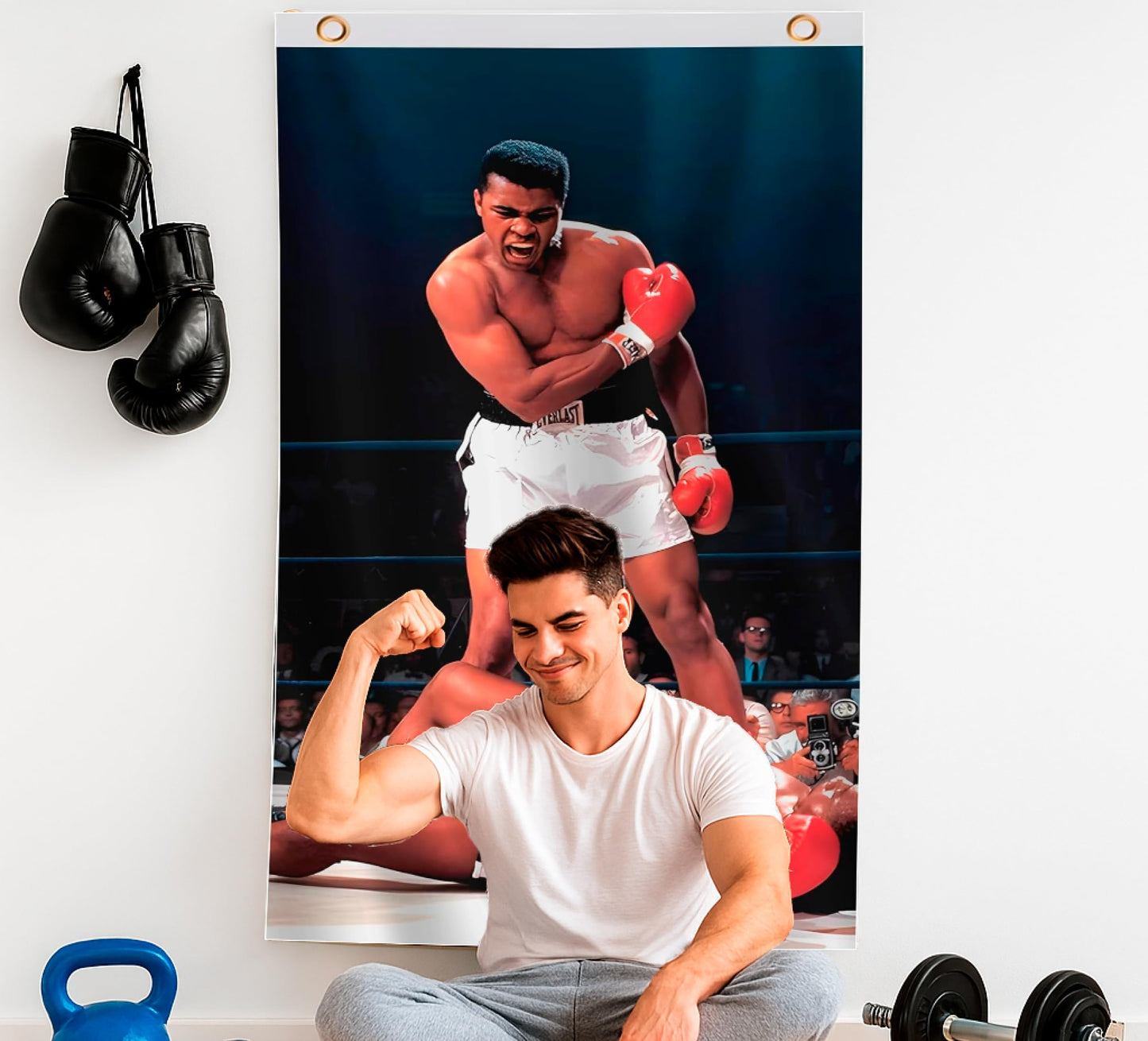 3x5 Feet Muhammad Motivational Workout Polyester Banner with 2 Grommets - Boxing Home Gym Single Sided Flag - Wall Hanging Tapestry Bodybuilding - Ali Home Décor Wallpaper - Funny College Dorm Flag