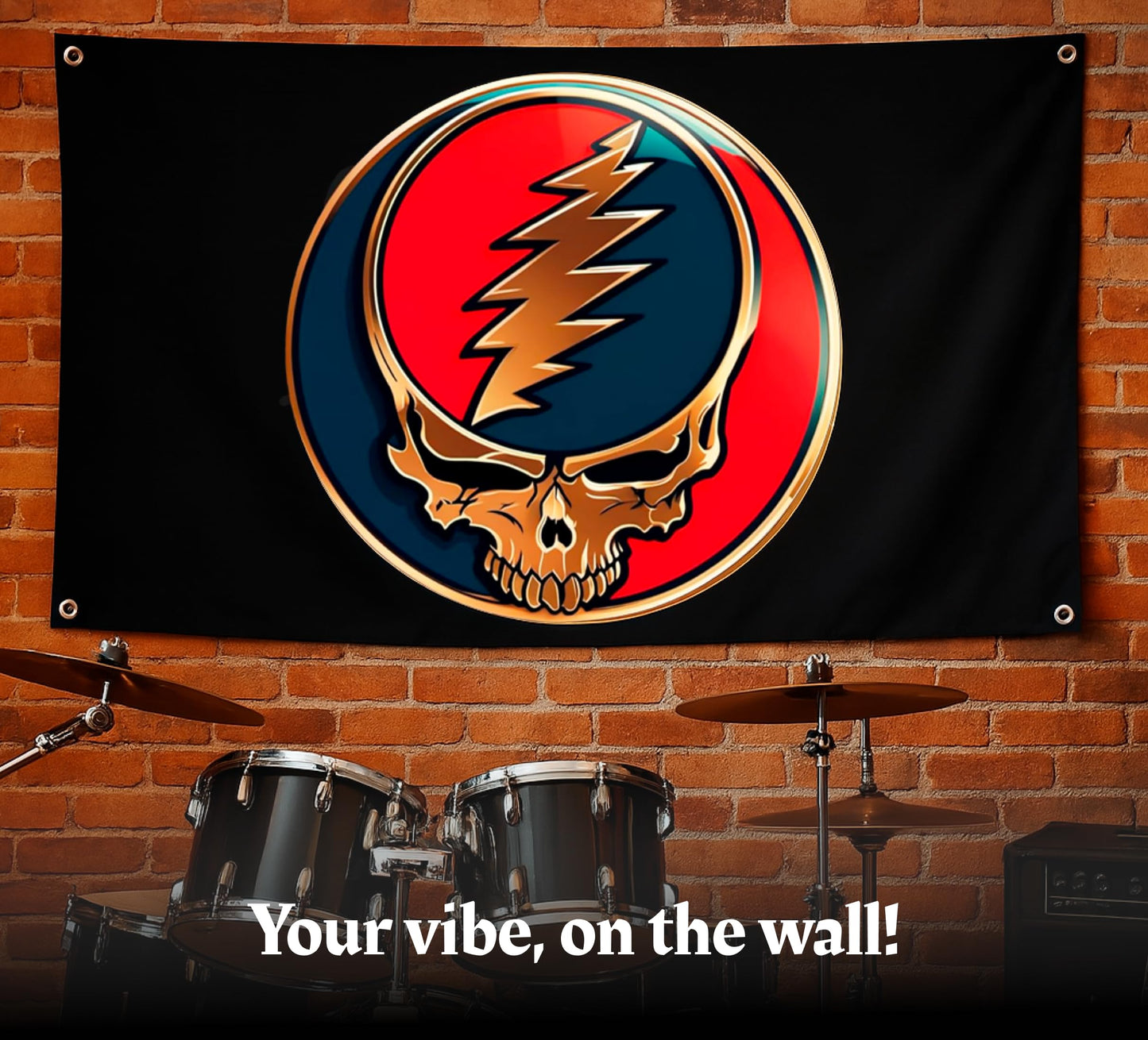 3x5 Feet Grateful Dancing Bears Dead Polyester Flags with 4 Grommets - Skull Single Sided Flag Wall Decor For Outdoor/Indoor Room Man Cave - US Black