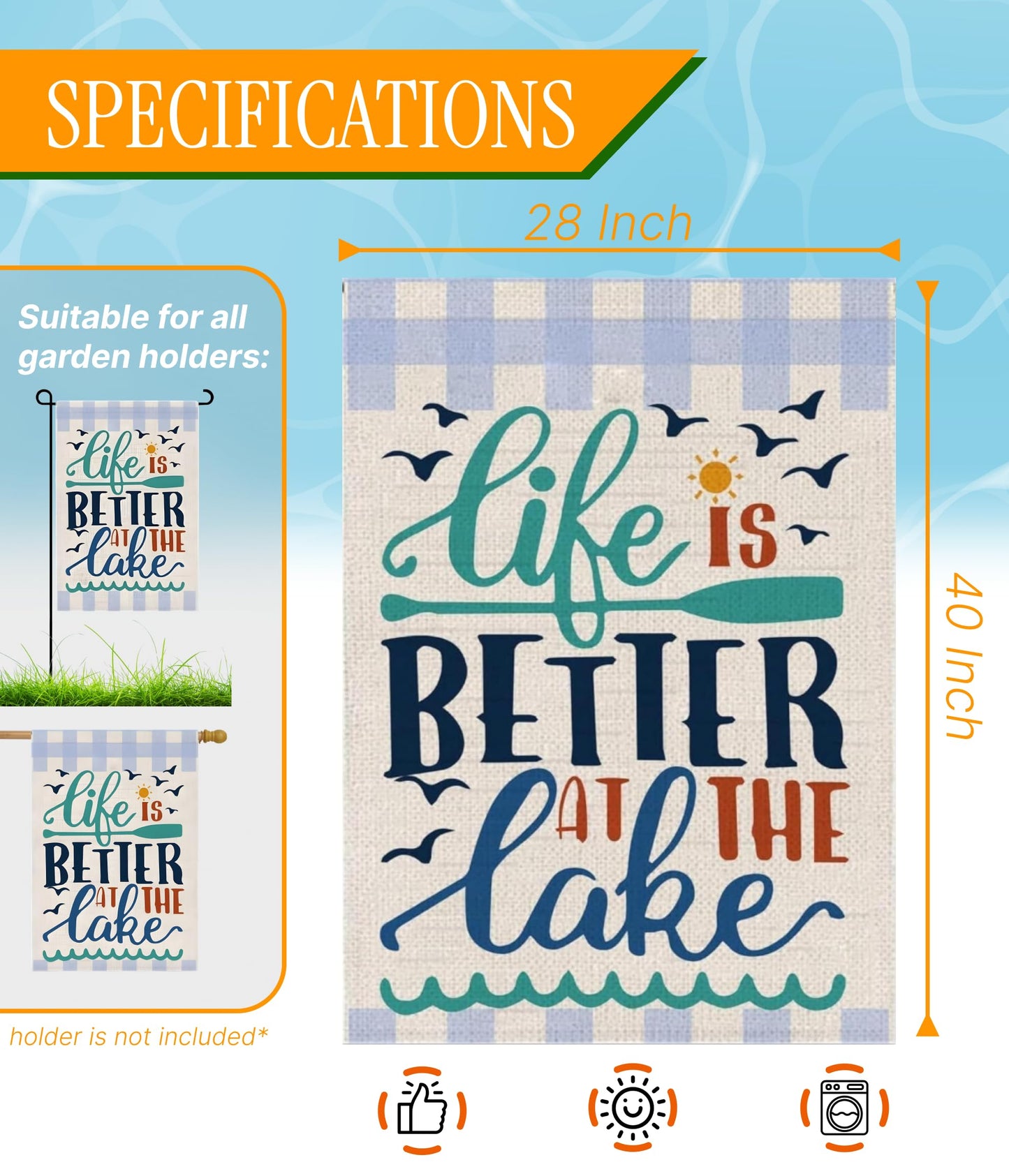 Double Sided Summer Garden Flag - Banner Life Is Better At The Lake - Holiday Yard Outdoor Decoration - Seasonal Large Outdoor Yard Flags of Burlap - Welcome Summer Flags for Outdoor