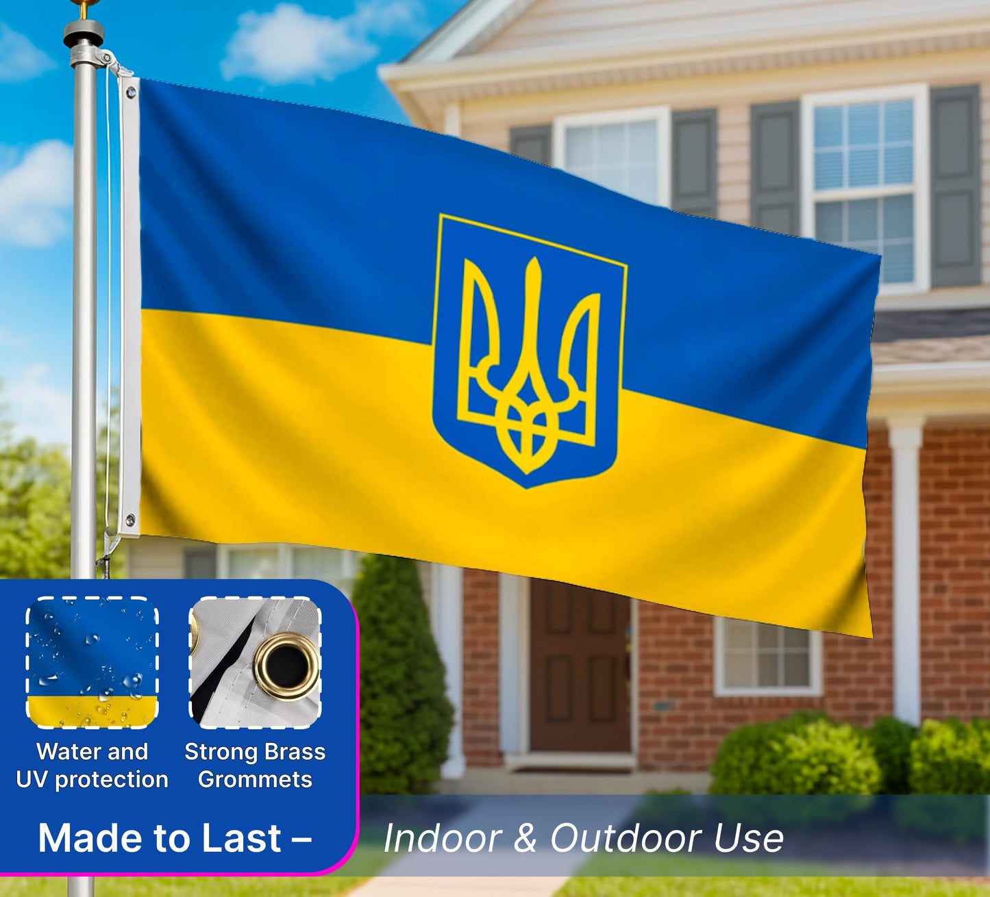 3x5 Feet Ukrainian Coat of Arms Single Sided Flag with Two Brass Grommets - Polyester Country Flag for Indoor or Outdoor - Ukraine Flags for House Yard Garden - Banners Man Cave Wall Decoration
