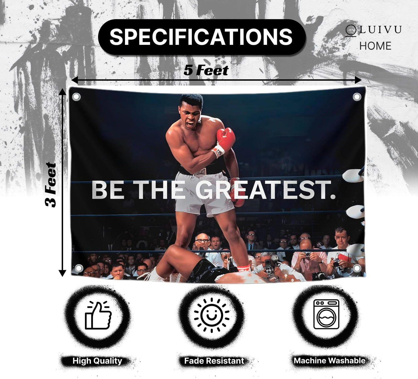 Be the Greatest Flag - Motivational Gym Flag 3x5 Feet with Four Brass Grommets - Home Wall Posters for Guys and Man - Muhammad Ali Cool Motivation Banners Decorations Outdoors or Indoors for Boys