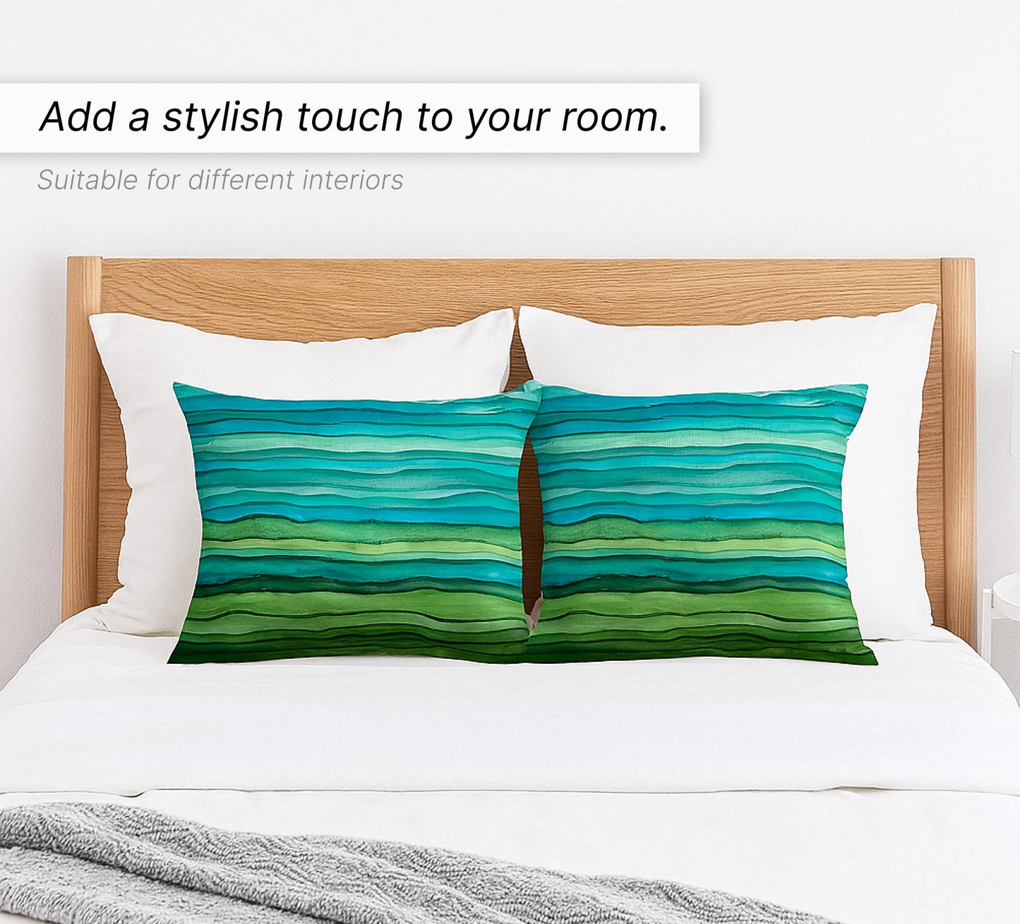Set of 2 Decorative Throw Pillow Covers 12x20 Inches - Teal Blue Green Pillow Covers in Linen - Watercolor Aqua Waves Brush Lumbar Pillow Cases - Abstract Striped Sea Splash Throw Pillows
