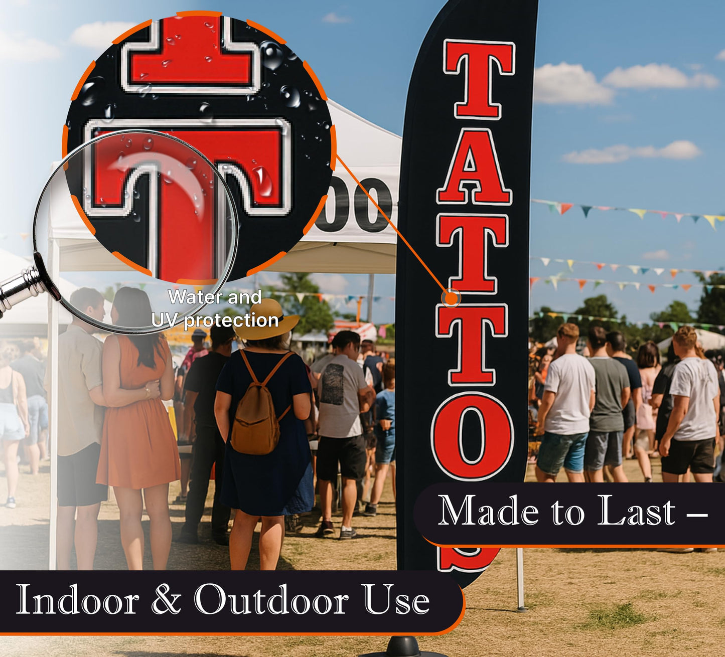 12x2.5 Feet Tall Feather Flags "Tattoos" - Advertising Flags for Outdoor Business and Events Promotion - Swooper Flag Only - Tattoos Polyester Flag Banner for Storefronts - Flagpole is Not Included