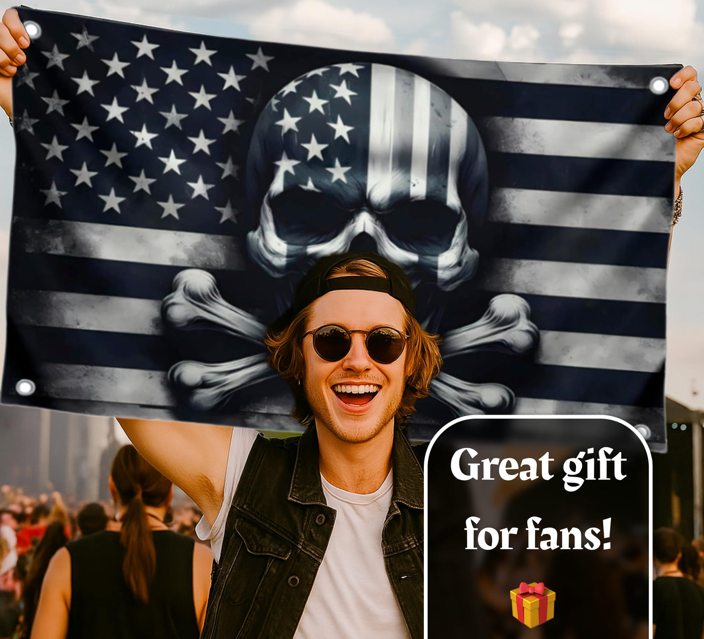 3x5 Feet Skull And Crossbones Polyester Flag with 4 Brass Grommets - Funny American Pirate Banner For Man Cave - Black and White Grey American Single Sided Flags - Pirate Flag or Black Boat Flags