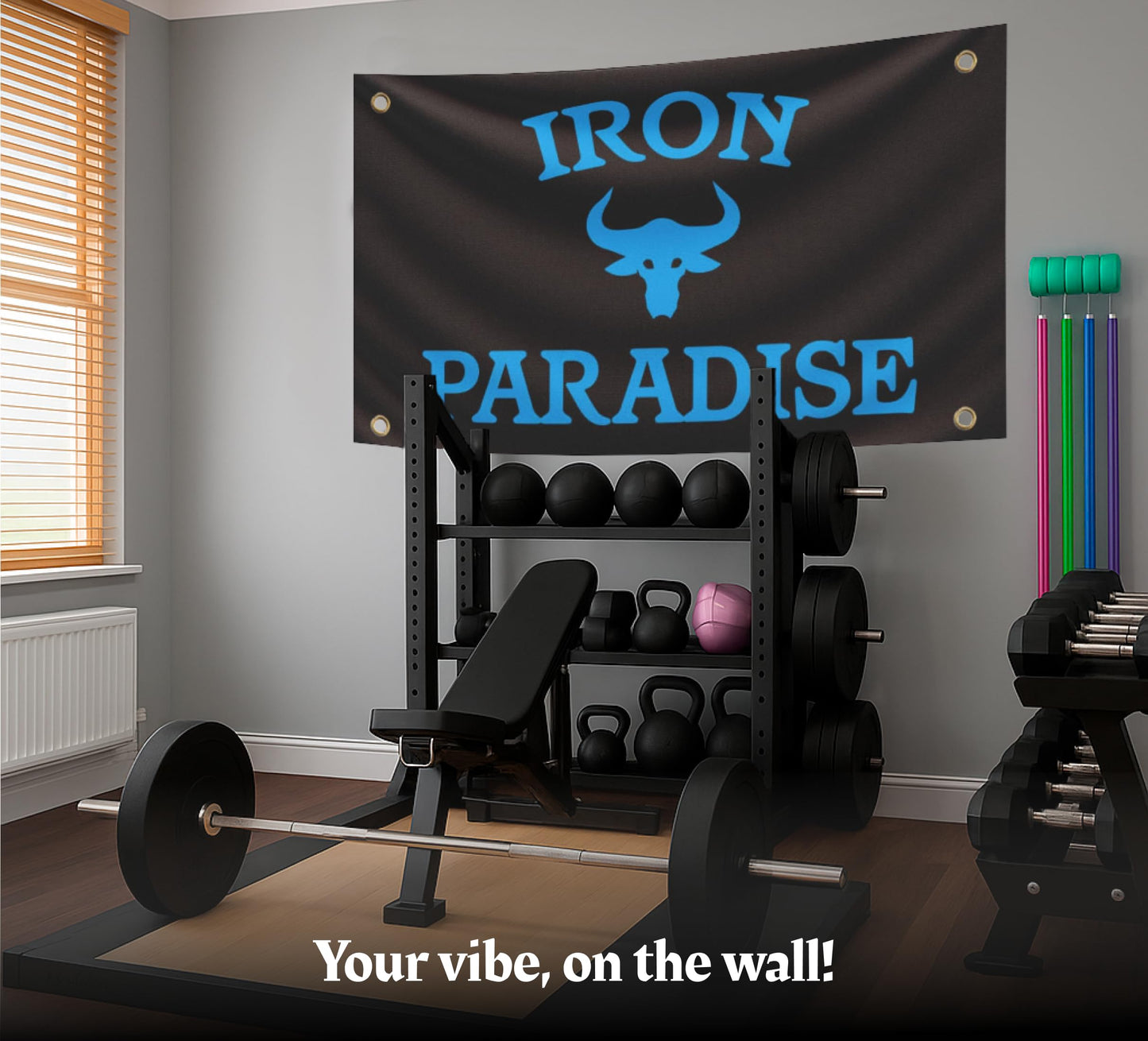 3x5 Ft Iron Paradise Polyester Flag with 4 Grommets - Banner Home Garden Decoration Wall Gym Single Sided Flag - Holiday Party Indoor Outdoor Decor - Motivational Flags Fitness - Banners for Room Guys