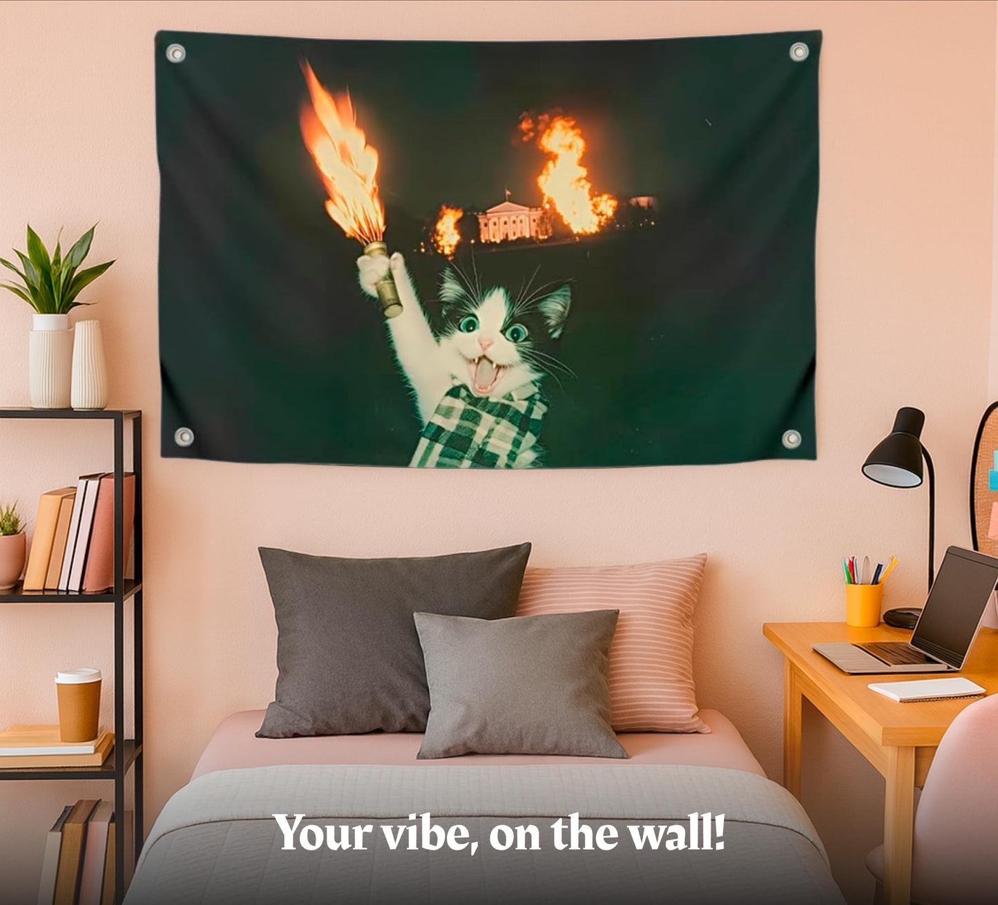 3x5 Feet Cool Flags Banners for Room Guys and Girls with Four Brass Grommets - Single Sided Meme Tapestry Flag with Cat - Polyester Poster for Bedroom Decor Banner for Inside Outside in College Dorm