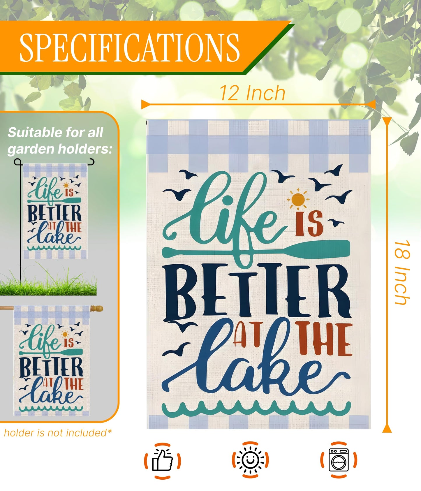 Double Sided Summer Garden Flag - Banner Life Is Better At The Lake - Holiday Yard Outdoor Decoration - Seasonal Large Outdoor Yard Flags of Burlap - Welcome Summer Flags for Outdoor