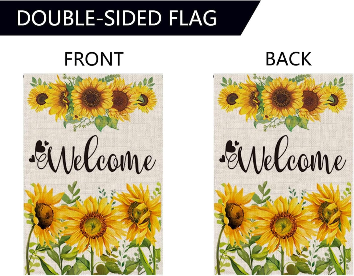 Double Sided Summer Garden Flag - Seasonal Large Outdoor Yard Flags of Burlap - Banner Welcome Summer or Spring - Outside Garden Yard Decorations - Welcome Flower Summer Outdoors Flag