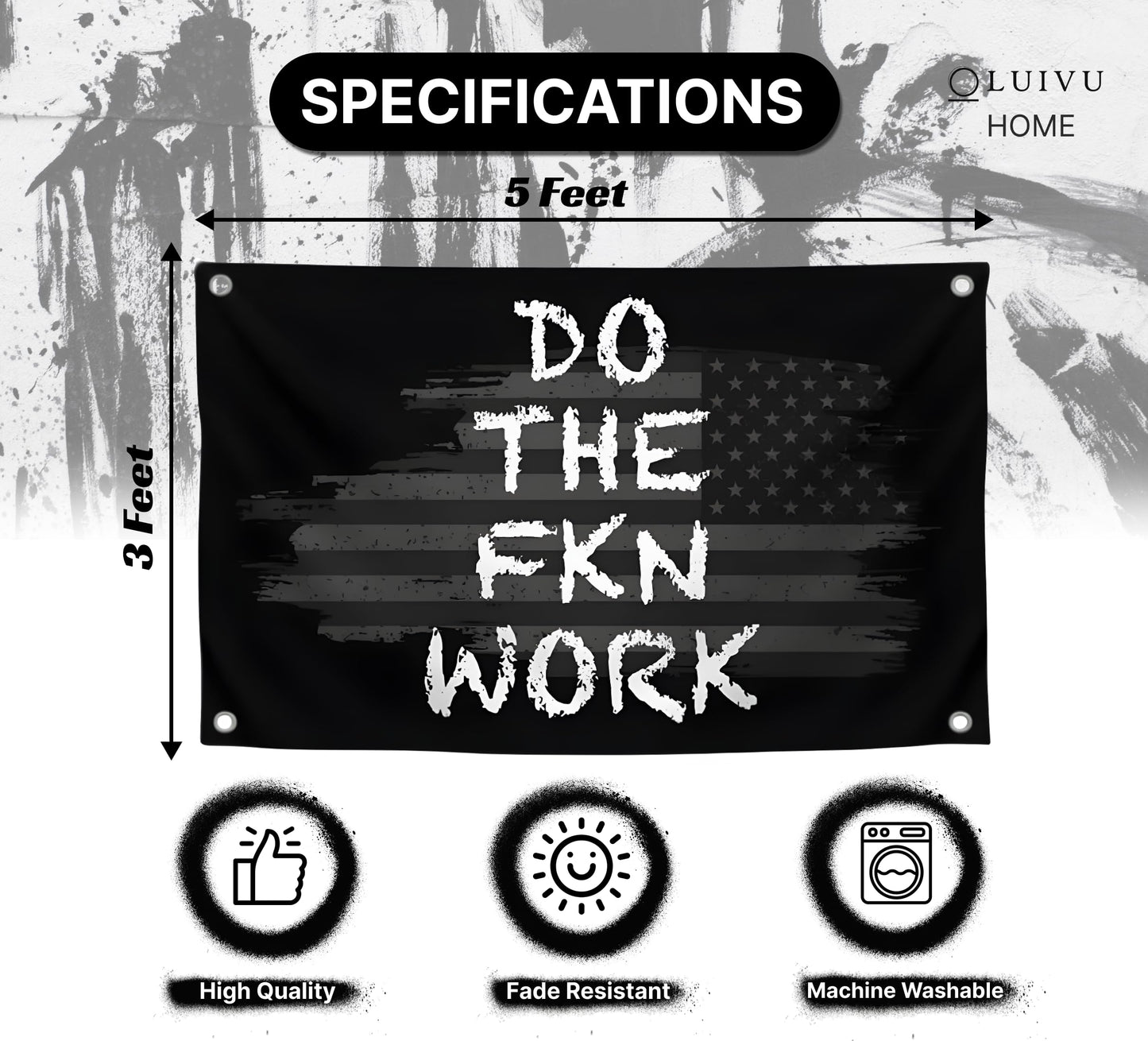 3x5 Ft American Motivation Polyester Flag "Do The FKN Work" with 4 Brass Grommets - Motivational Entrepreneur Single Sided Banner for Office - Improvement Wall Decor for Home - Home Gym Flag Decoration