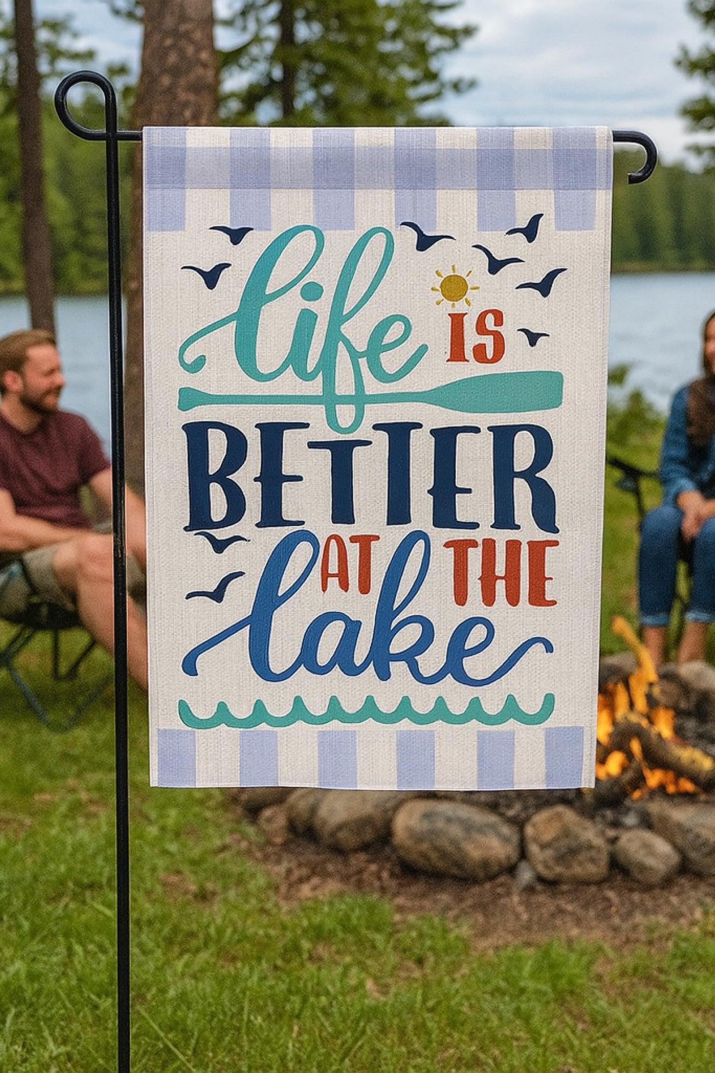 Double Sided Summer Garden Flag - Banner Life Is Better At The Lake - Holiday Yard Outdoor Decoration - Seasonal Large Outdoor Yard Flags of Burlap - Welcome Summer Flags for Outdoor