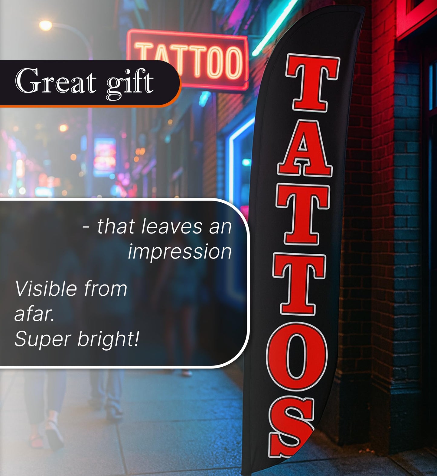 12x2.5 Feet Tall Feather Flags "Tattoos" - Advertising Flags for Outdoor Business and Events Promotion - Swooper Flag Only - Tattoos Polyester Flag Banner for Storefronts - Flagpole is Not Included