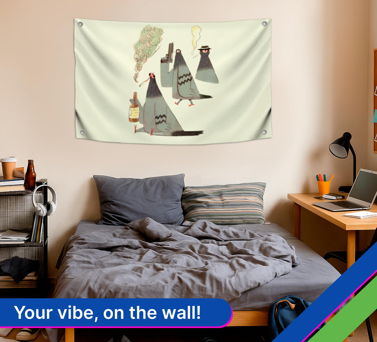3x5 Feet Flag with The Image of Doves with Guns with Four Brass Grommets - Polyester Funny Birds Outdoor or Indoor Flag - Funny Animals Meme Wall Decorations - Tapestry Party Decor