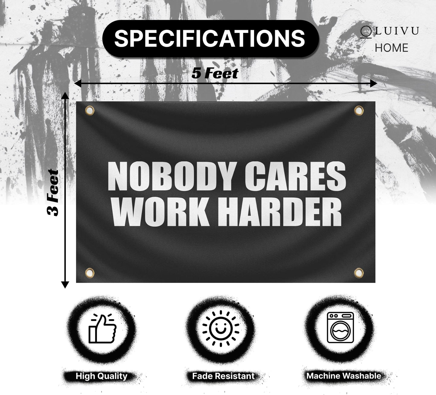 3x5 Feet Nobody Cares Motivational Gym Polyester Banner with 4 Grommets - Inspire Your Workout with this Flag - Fitness Wall Single Sided Decor for Gym Posters And Home - Stay Motivated with Cool Art