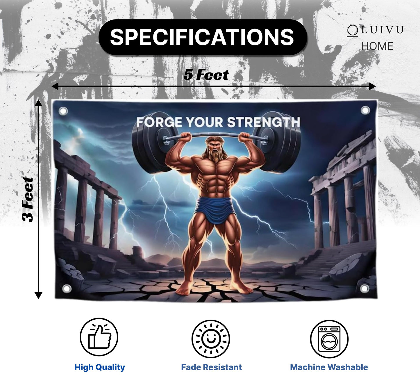 3x5 Feet Motivational Quote Polyester Flag "Forge Your Strength" with Four Brass Grommets - Inspire Your Workout with This Flag - Inspirational Stay with Cool Motivation - Fitness Wall Decor for Gym